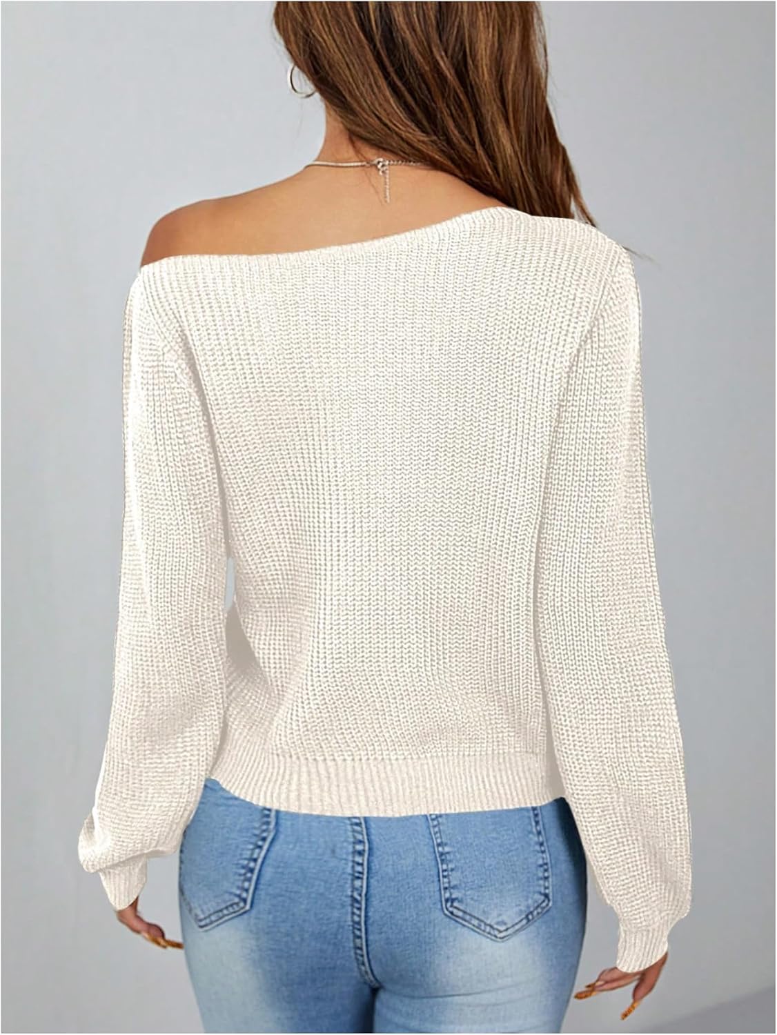 Women's Sweaters Off The Shoulder Tops Long Sleeve Knit Pullover Tops Fall Winter Outfits - Image 3
