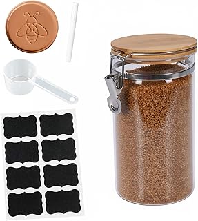 Brown Sugar Container Jar,Glass Airtight Brown Sugar Keeper with Stainless Steel Clasp,1.3 Quart Brow n Sugars Saver Storage Container for Kitchen,Coffee Ground,Flour（5-piece set）