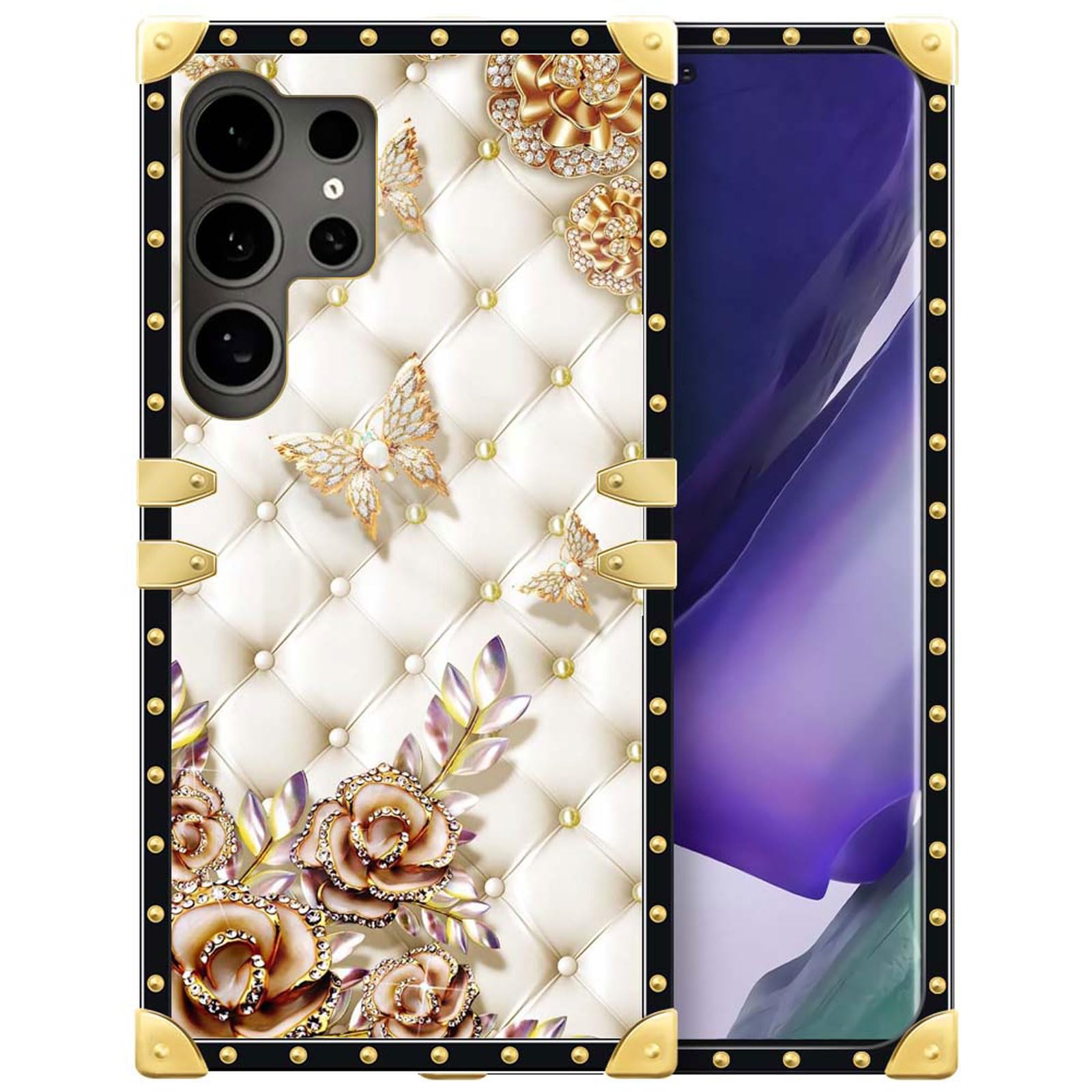 Yuning419 Compatible with Samsung Galaxy S24 Ultra Case,Luxury Soft TPU & Hard PC Back for Girls Women,Shockproof Protective Phone Cover for Galaxy
