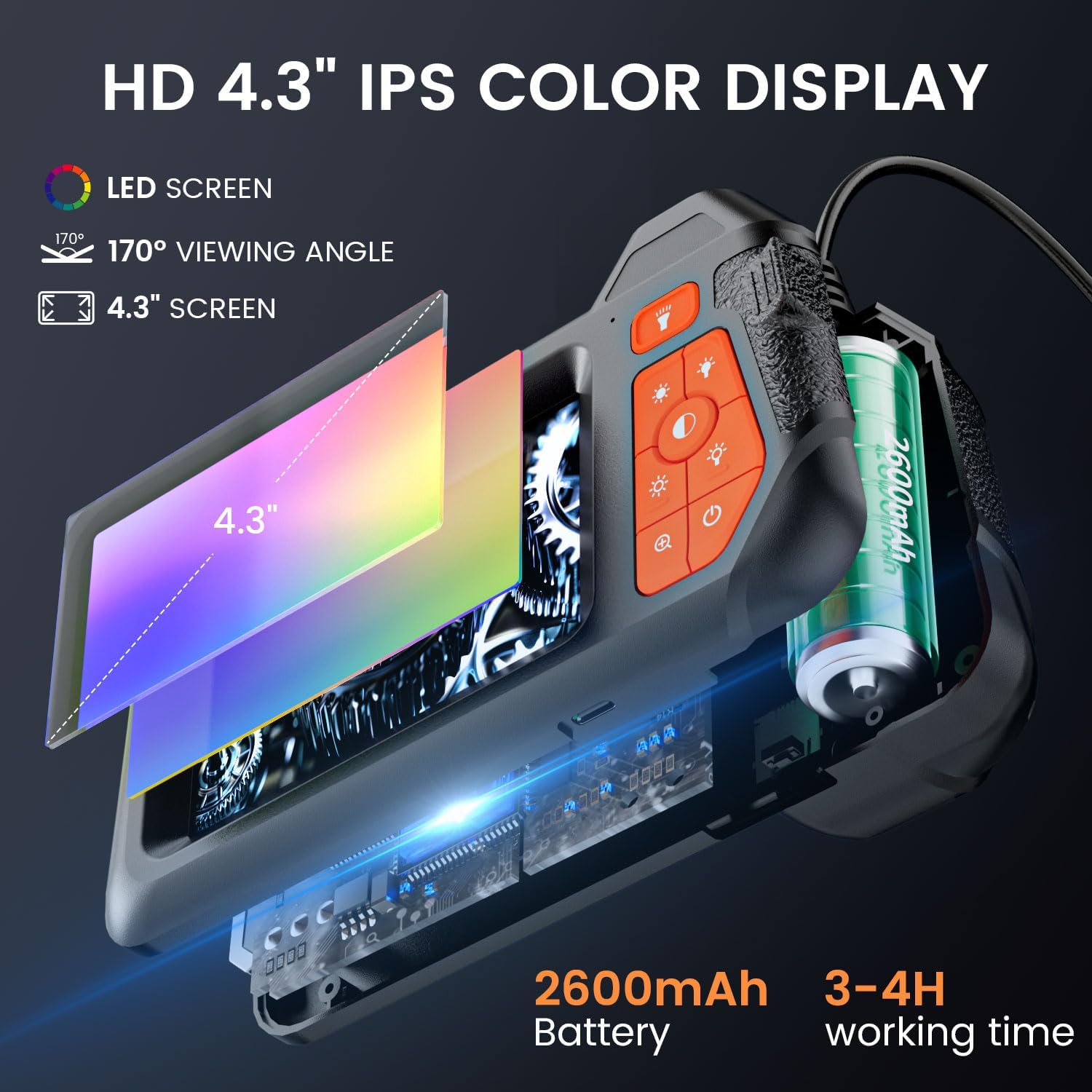 Endoscope Camera with Light: 4.3" 1080P HD Dual-Lens Inspection Borescope Camera for Sewer - 16.4ft Waterproof Industrial Endoscope - Flexible Snake Bore Scope for Plumbing Automotive