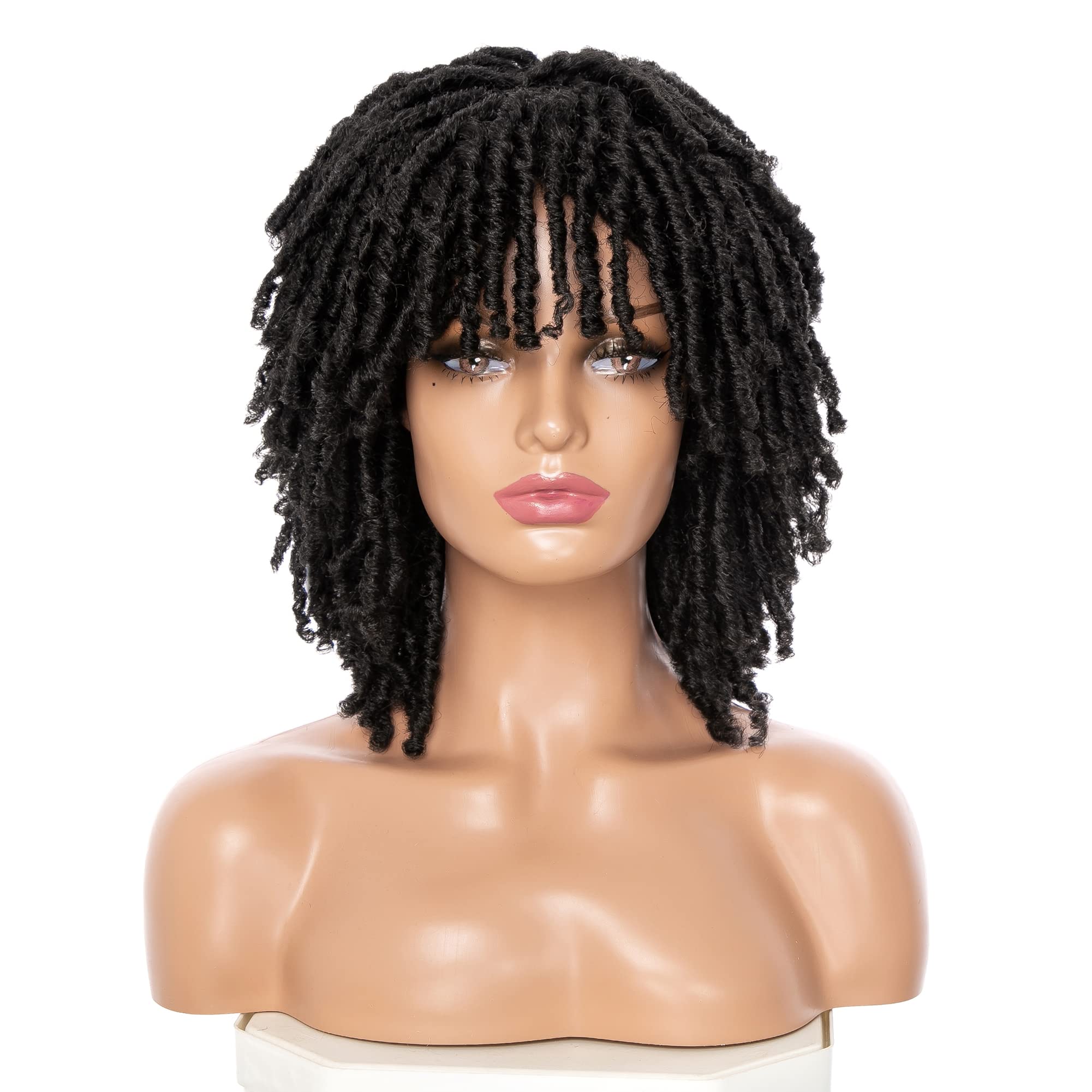 Ruilong Short Dreadlock Wig for Black Women and Men Afro Curly Twist Wigs Glueless Soft Synthetic Hair Wig Heat Resistant Breathable((Natural Black))