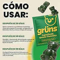 Vista 4 de Gruns - Gomitas multivitamínicas Super Greens para adultos, superalimento de vitaminas con espirulina, clorella, fibra prebiótica para la salud