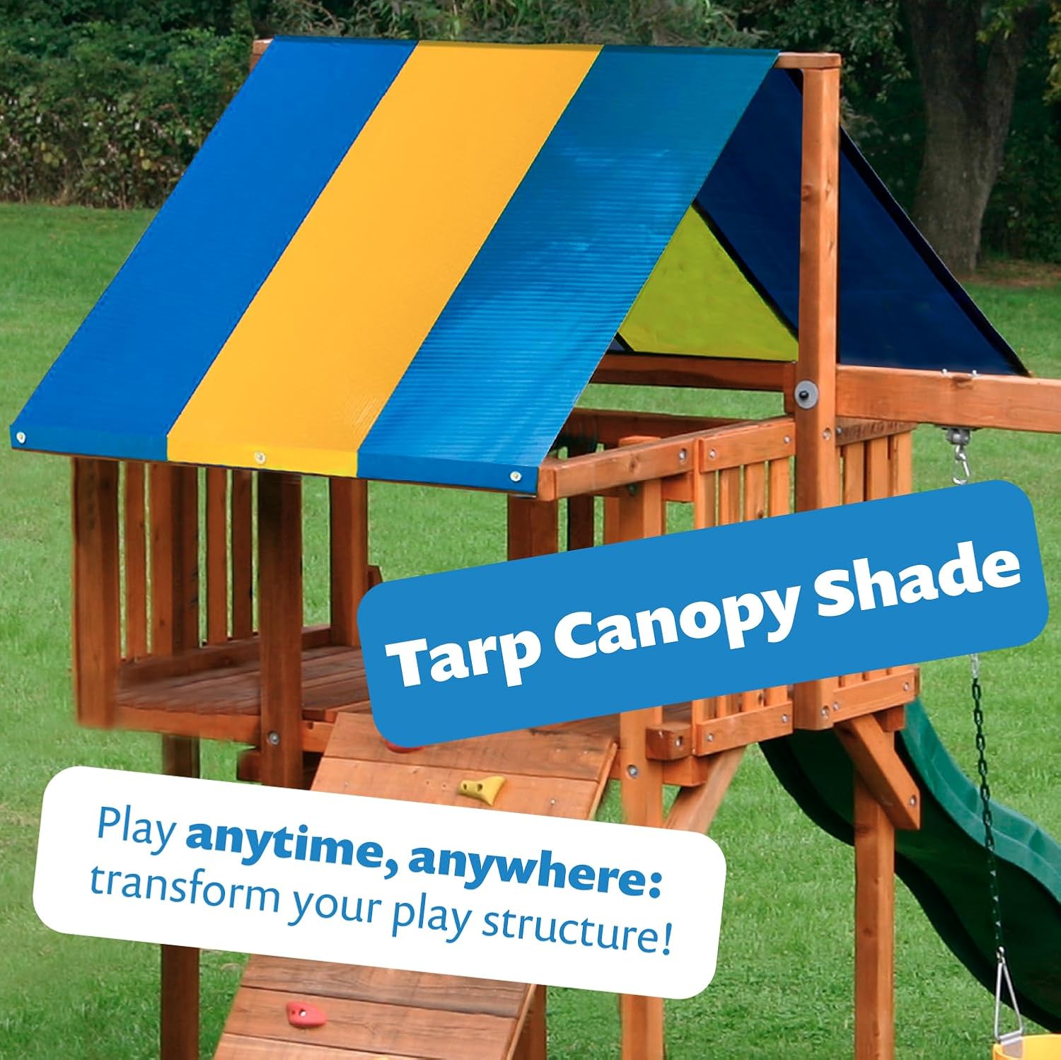 Squirrel Products Tarp Canopy Shade Replacement for Playground Swing Set - 52 x 89 Inch - Blue and Yellow