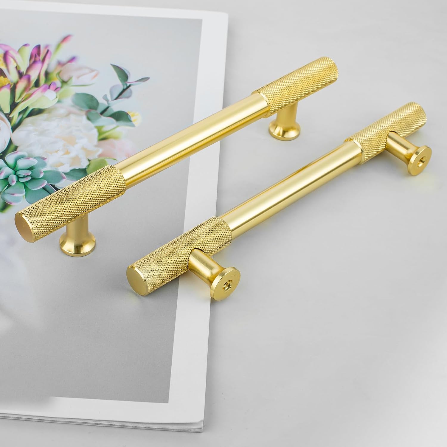10 Pack Golden Modern Duty Solid Cabinet Handles 5 Inch(128mm) Hole Center Kitchen Bedrooms Study Furniture Hardware Pulls with Screws for Cupboards Drawer Wardrobe Dresser (Gold)
