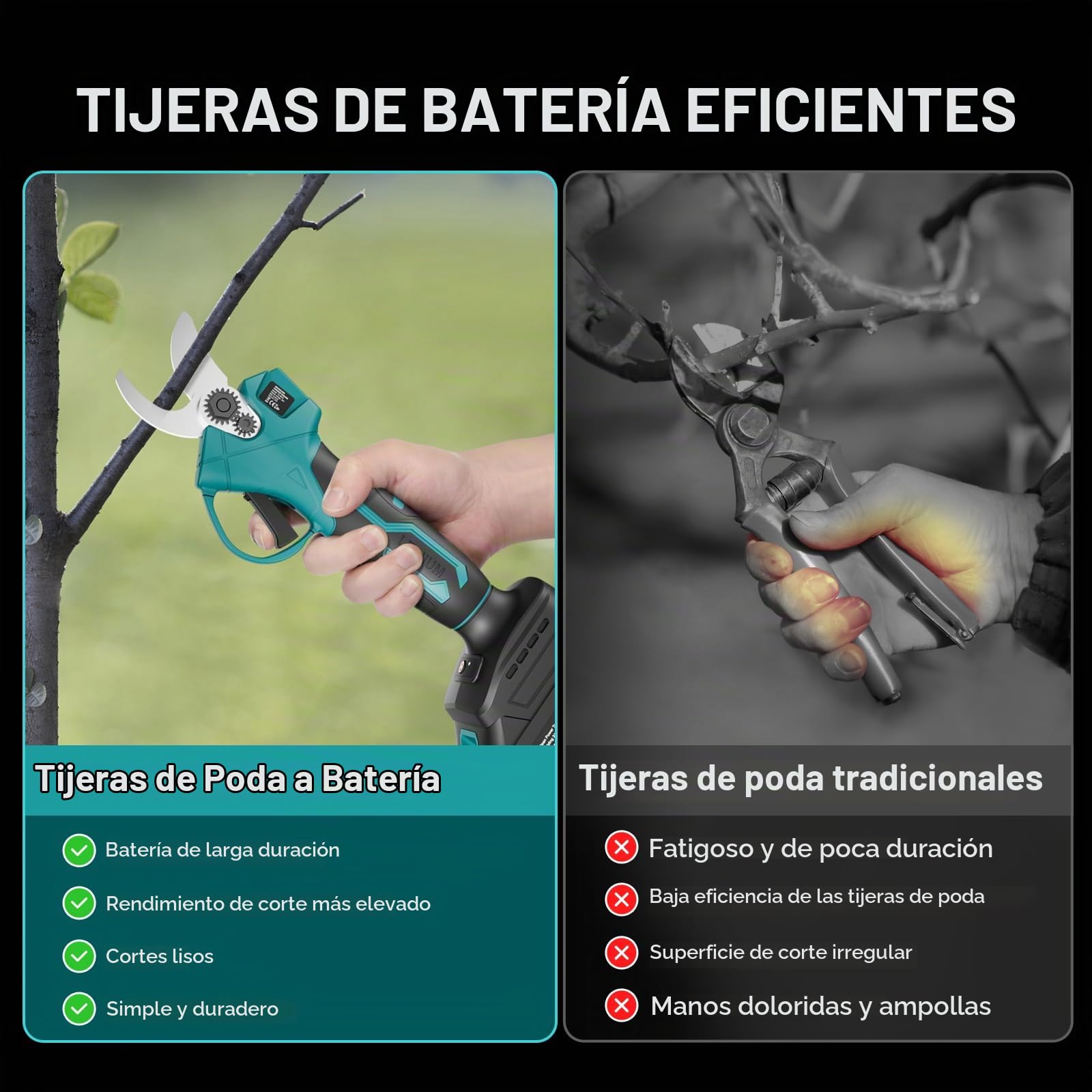 Geevorks Tijeras de Podar Electricas,Tesoura de Podar Electrica, 20 V Tijeras de Podar Bateria,Diámetro de Corte de 30 mm,con 2 x 2000mAh Baterías,Alta Eficiencia, Corte Suave