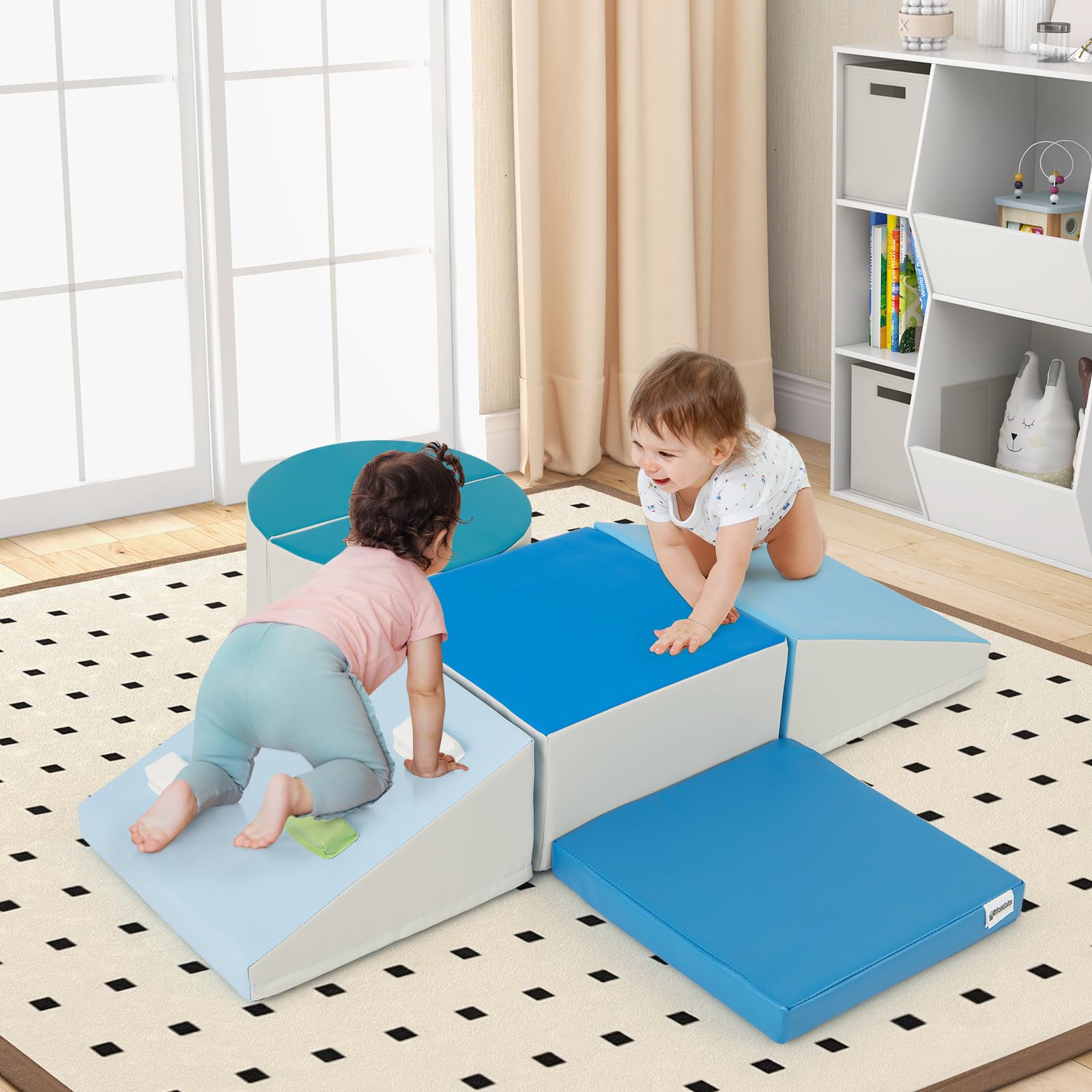 COSTWAY Set di 6 Blocchi di Schiuma per Arrampicata per Bambini 12+ Mesi Blu