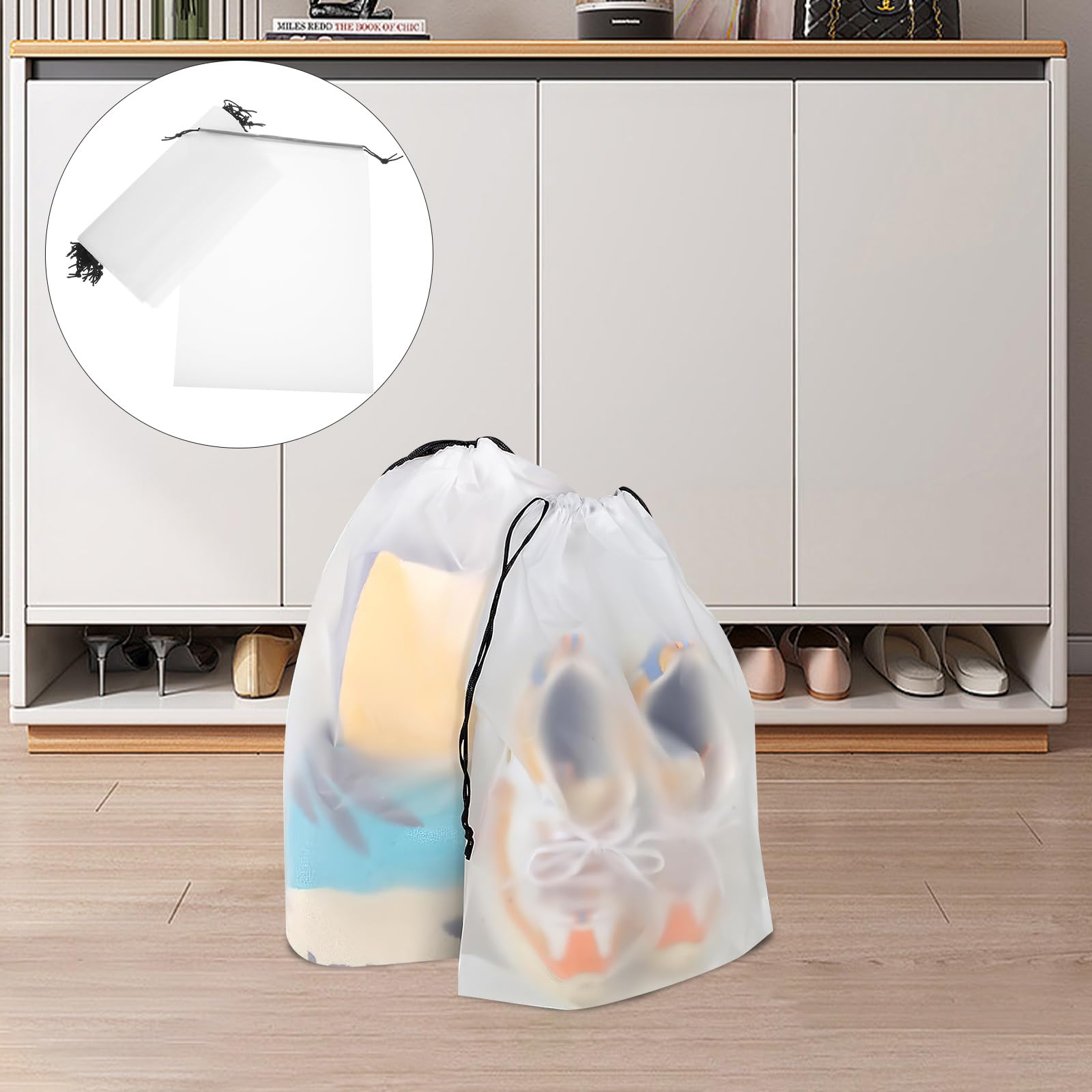 Borsa per Scarpe da Viaggio 40pezzi 30x40 Cm Pe Bianco | Festa Scuola Decor, Borsa Portaoggetti Coulisse, Riutilizzabile e Portatile per Packing e Commuting