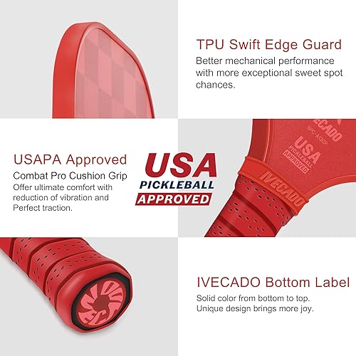 Miniatura 4 de Ivecado Paleta de pickleball de fibra de carbono aprobada por USAPA - Raquetas de bola de pepinillo con núcleo de panal más gruesas, regalo con