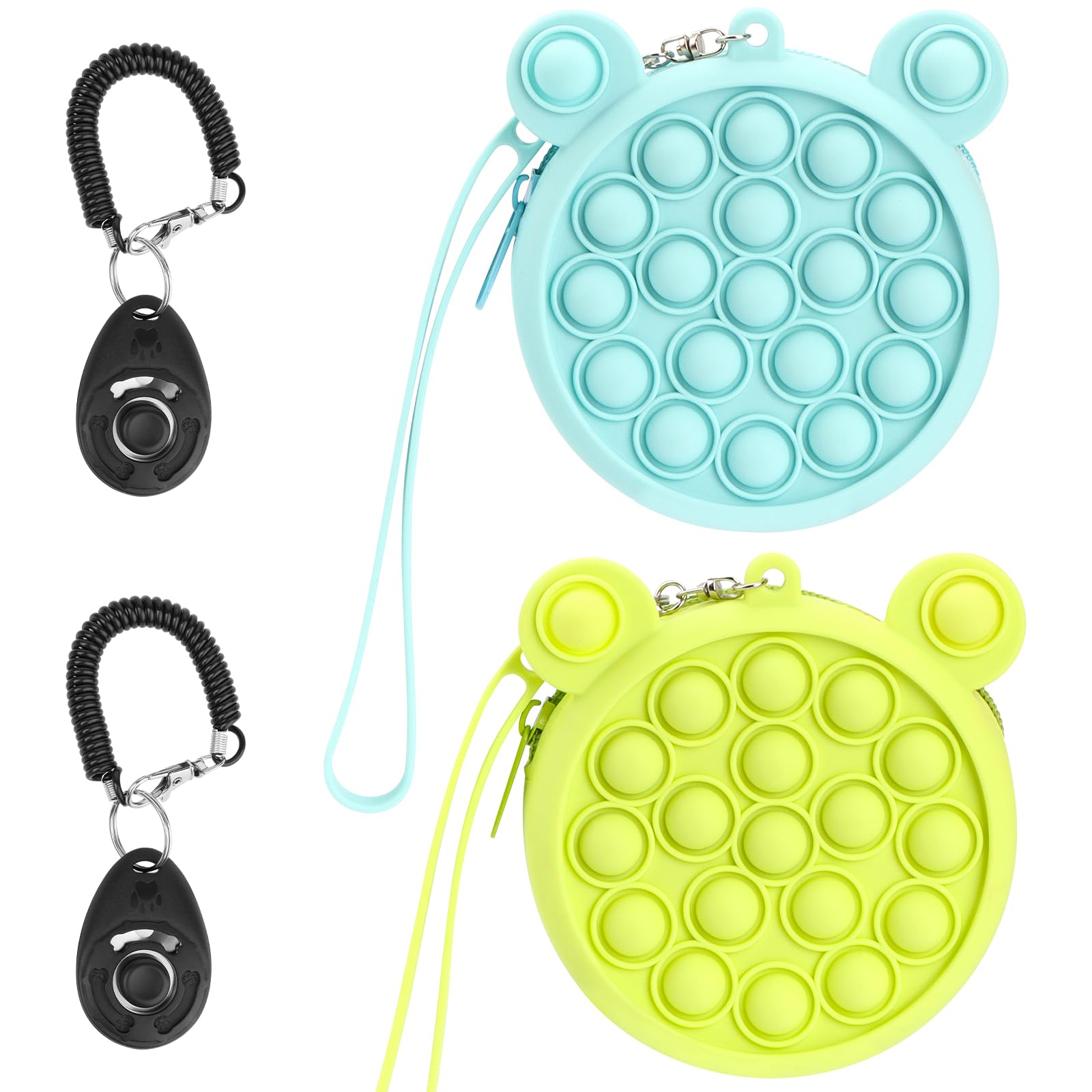 Bolsa de silicona para golosinas para perros,trae silbato para perros y clicker de entrenamiento,diseño con cremallera y correa para la muñeca,tamaño pequeño,fácil de transportar (verde+amarillo)