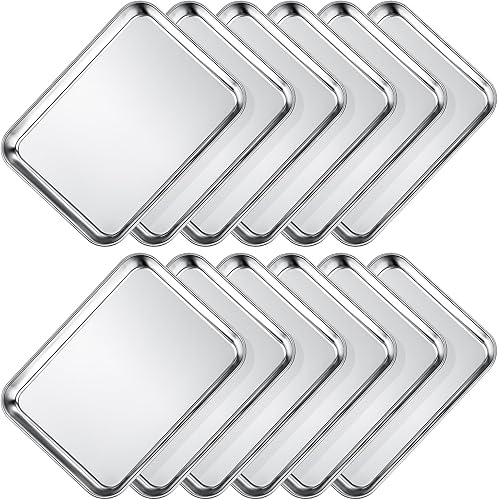 Wildone Juego de bandejas para hornear, bandeja para hornear, bandeja para hornear, tostadora, horno, 12 bandejas de acero inoxidable para hornear,