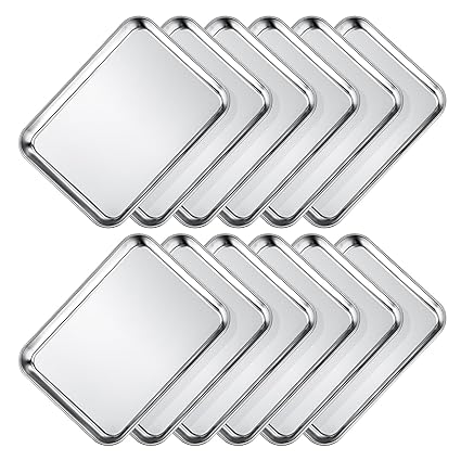 Wildone Sheet Pan Set Baking Sheet Cookie Sheet Baking Pan Toaster Oven Pans, 12 PCS Stainless Steel Baking Tray Cookie Pan, Heavy Duty & Dishwasher Safe, 9 x 6.7 x 1 Inches