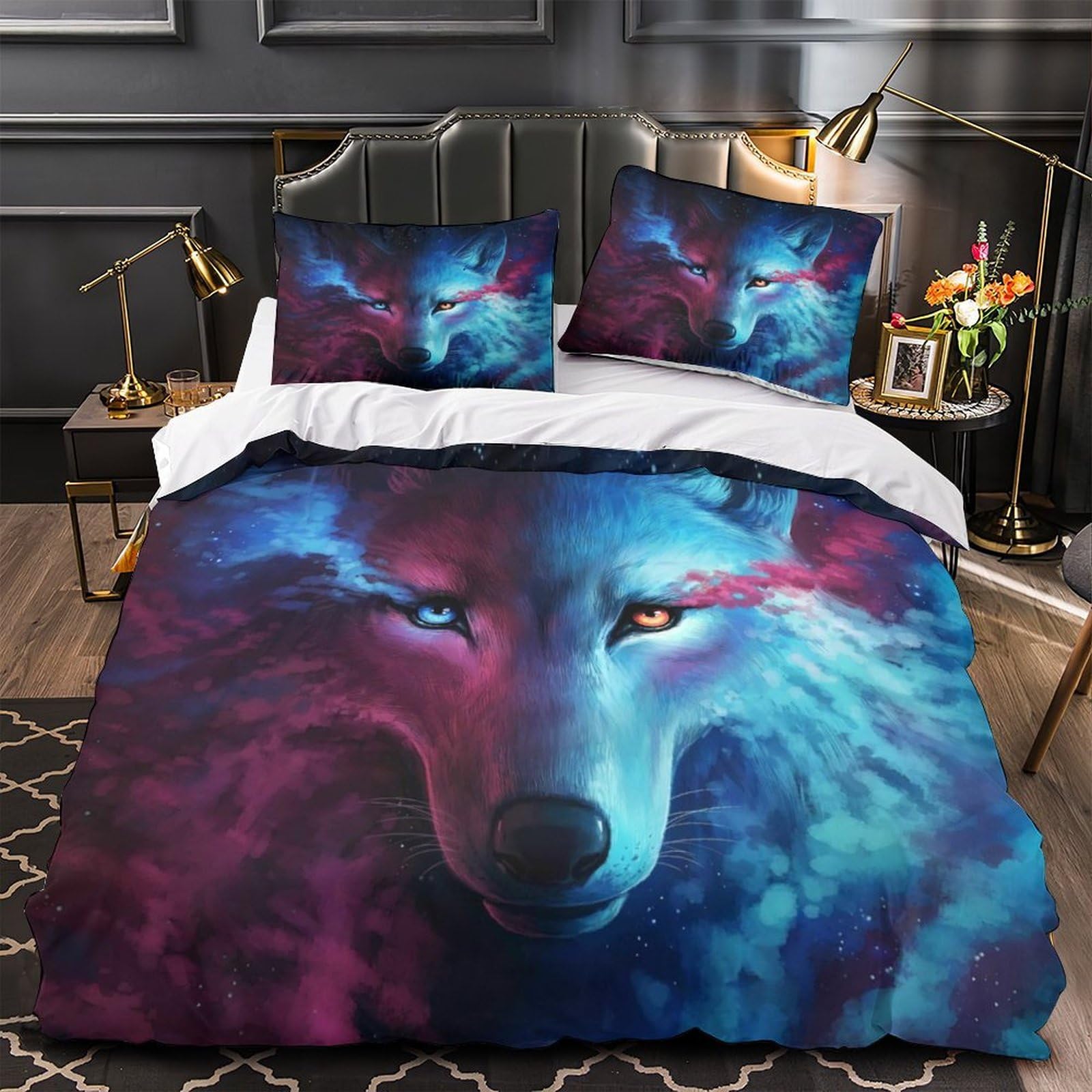Parure de lit loup en microfibre douce et respirante avec housse de couette hypoallergénique