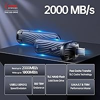 Vista 2 de SSK Unidad externa SSD USB C de 1 TB, hasta 2000 MB/s, unidades de estado sólido externas USB 3.2 Gen 2X2, SSD portátil Stick de potencia ultrabaja