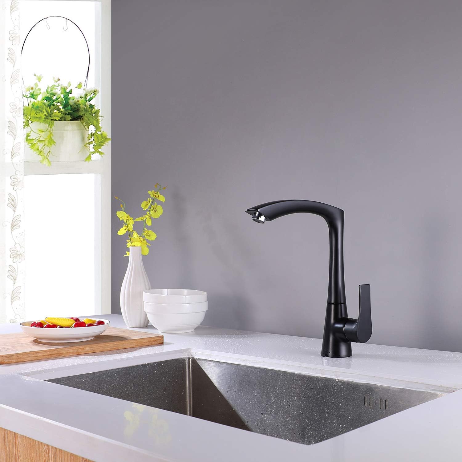 Get Cheap Price LANC Best Commercial Home and Hotel Kitchen Mixer Single Handle Soild Brass Kitchen Sink Faucet, Hot and Cold Single Lever Black Finished D3120E