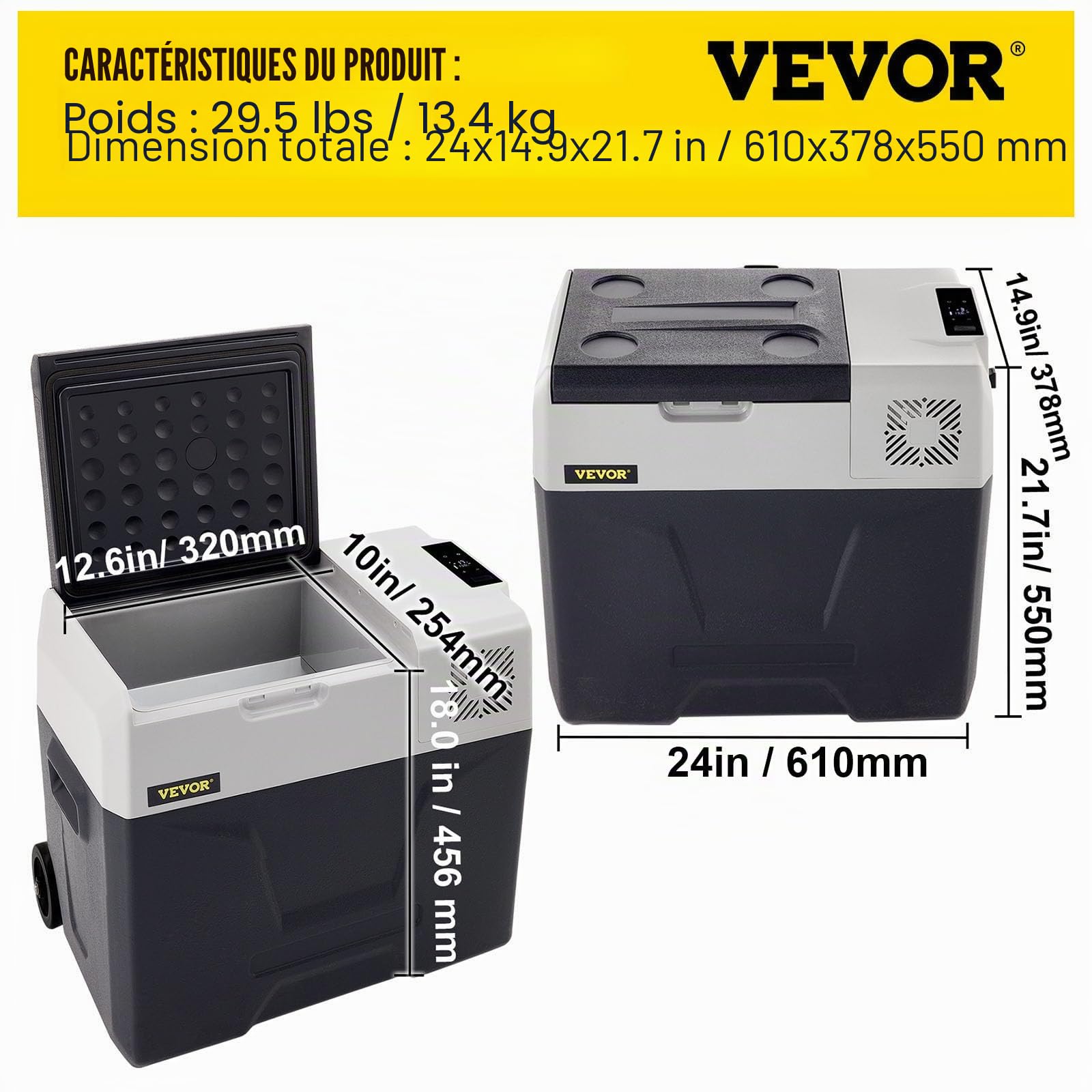 VEVOR Glacière Congélateur Voiture 50 L Portable Mini Frigo Silencieux 220V avec Panneau Numérique -20 à 20℃ pour Maison, Voiture et Camping