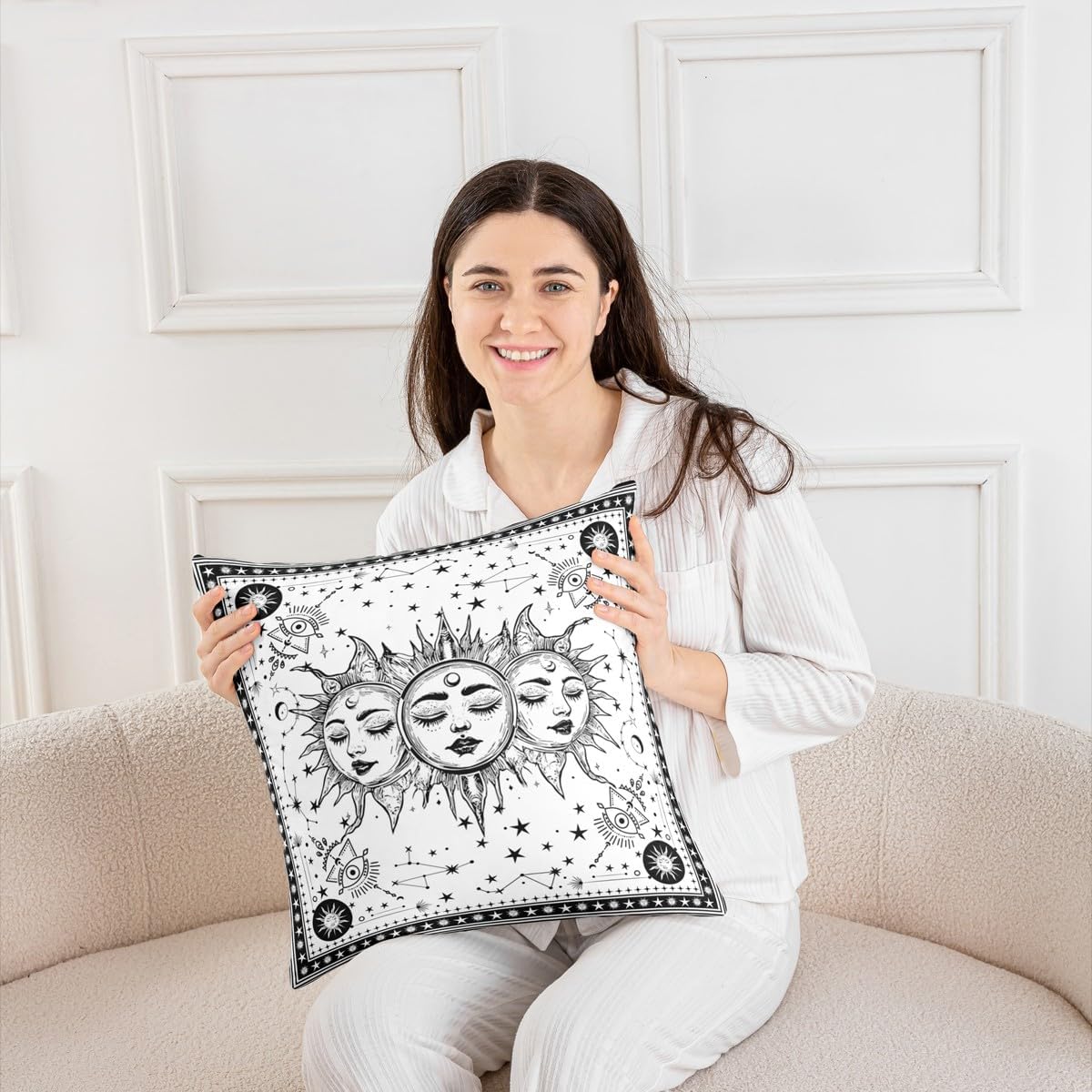 Erosebridal Bohemian Sun Moon Cushion Covers Boho Hippie Set of 2 Throw Pillow Covers 24x24 Inch Black White Pillow Covers Aesthetic Galaxy Psychedelic Mystic Stars Decorative Pillow Covers