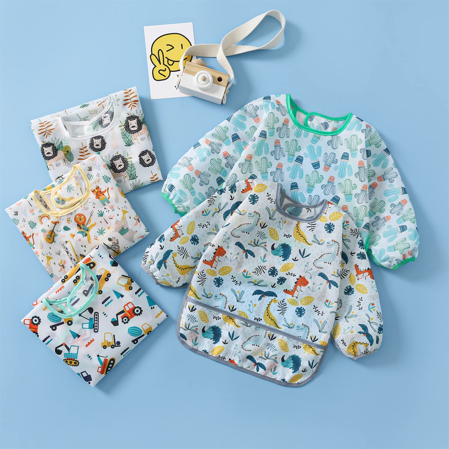 5 Pack Bavoirs Manches Longues Etanche Tablier d'Alimentation Enfant 5-30 Mois