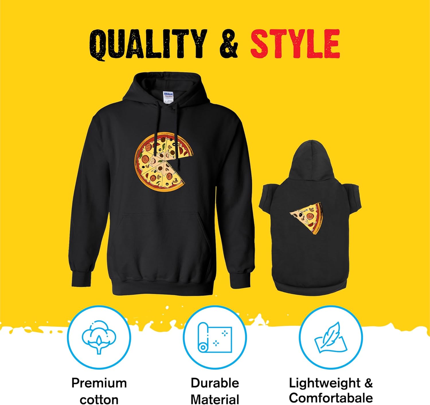 APPARELYN Matching Hoodies for Dogs and Humans Pizza Pie Pizza Slice Pet & Owner Sweaters - Soft Dog Sweatshirt Set