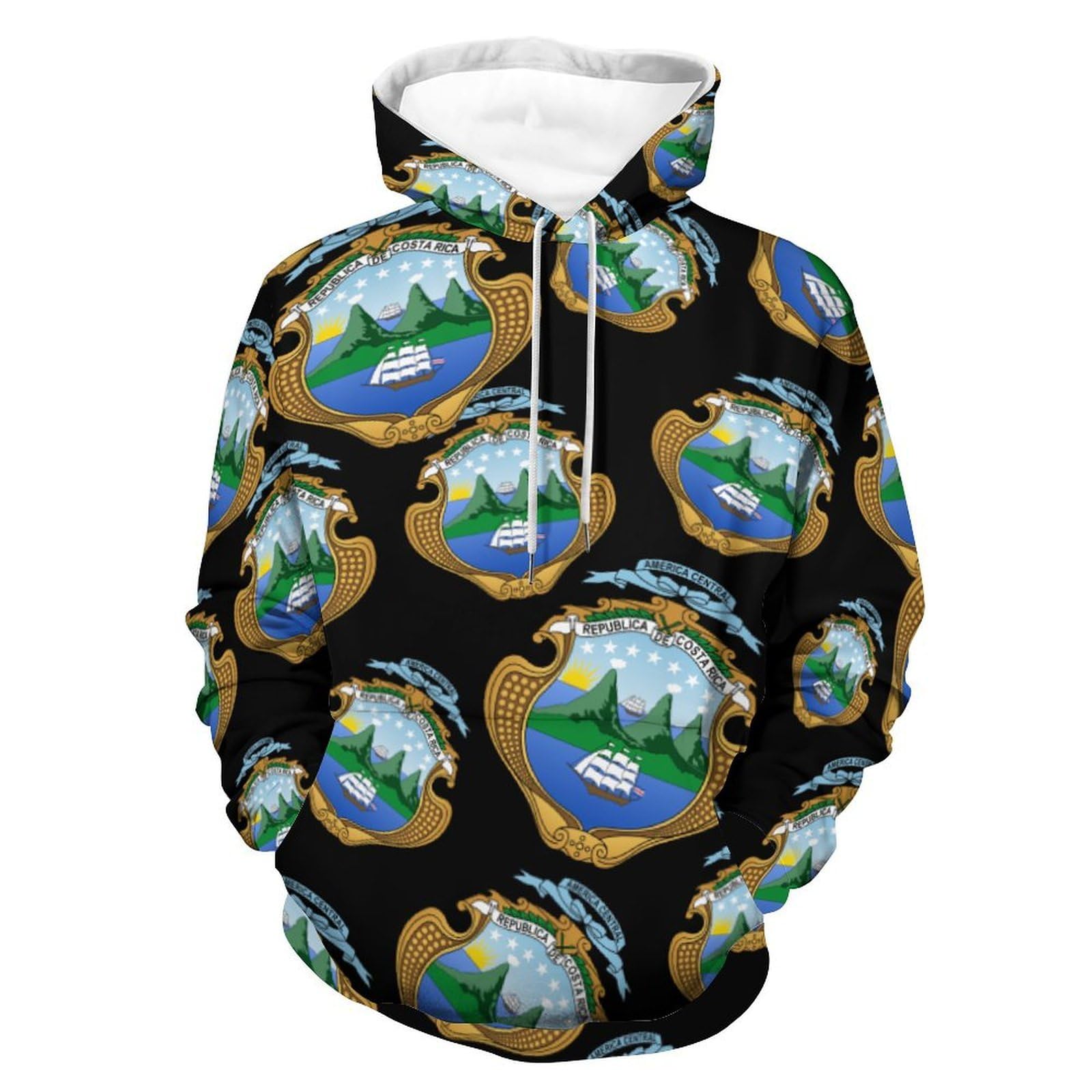 Coat of Arms of Costa-Ri-cas Felpa con cappuccio alla moda per uomo donna manica lunga grafica colorata morbida pullover top