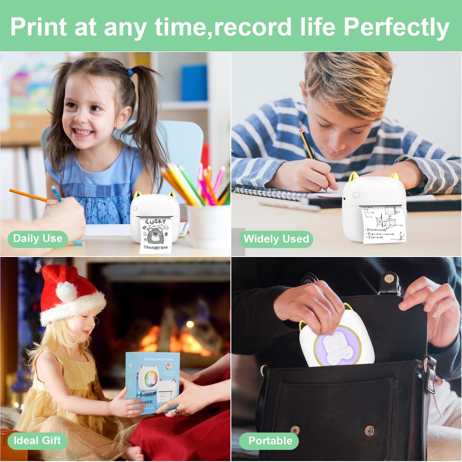 Stampante Fotografica Istantanea Portatile con LED, Termica Bluetooth Ricarica USB per Note Memo