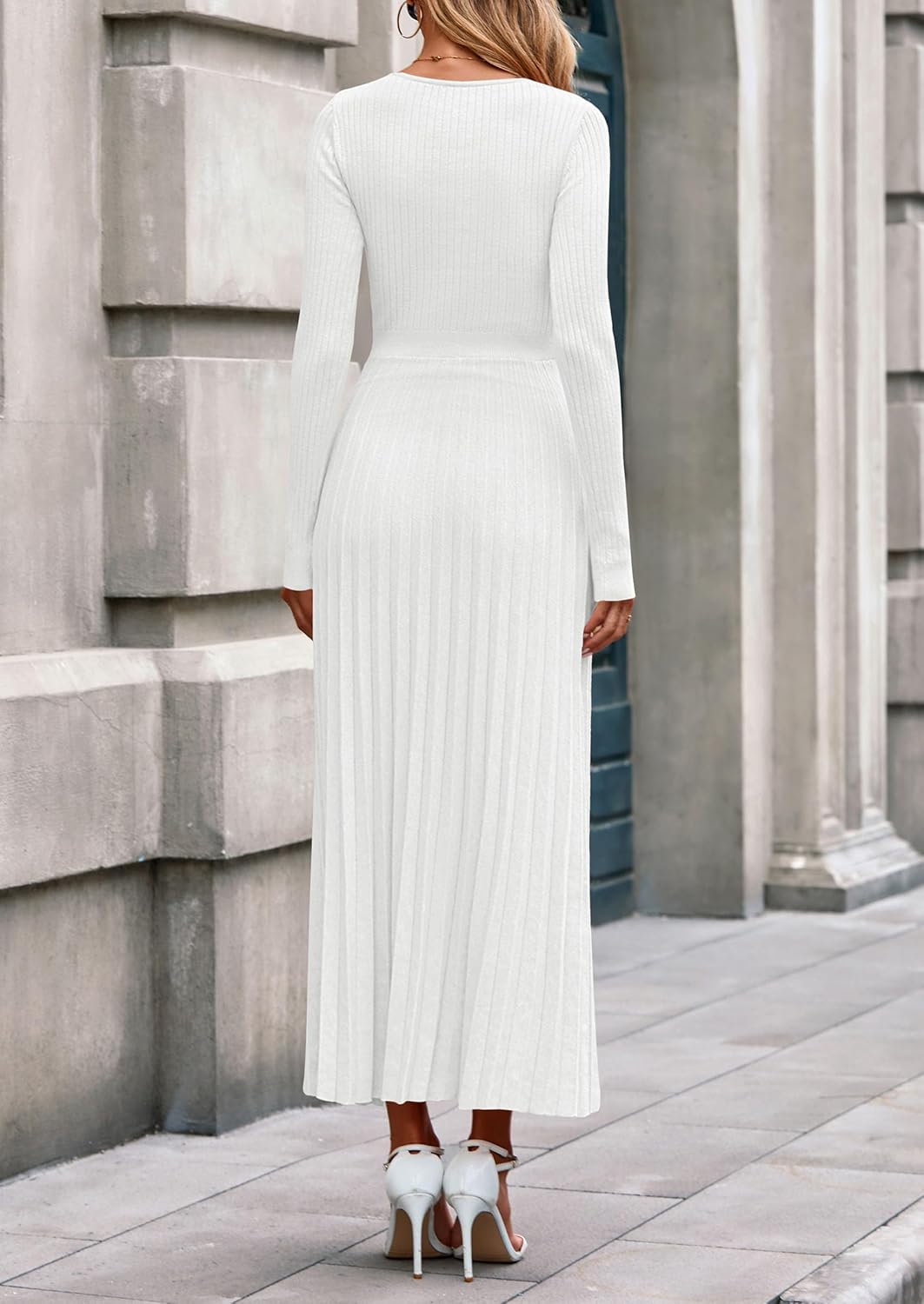 PRETTYGARDEN Women Sweater Dress Fall Fashion 2026 Long Sleeve V Neck Ribbed Knit Pleated A Line Elegant Maxi Winter Dresses - Image 5