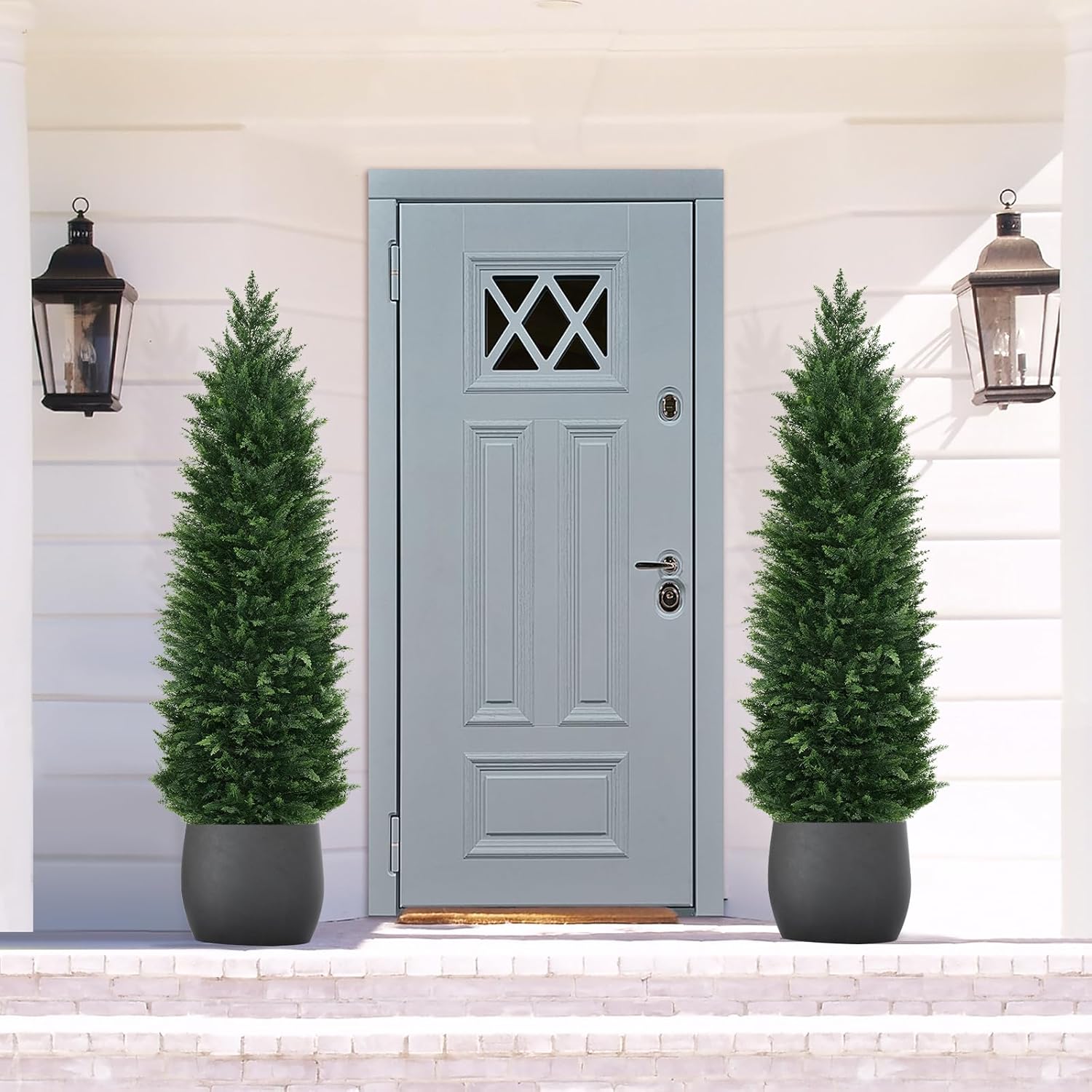 Artificial Topiary Cedar Trees, 2 Pack 5FT Artificial Cedar Pine Tree, Set of 2 Potted UV Rated Plant Fake Plants Tall Artificial Plants Shrubs for Indoors Outdoors 60IN/5FT
