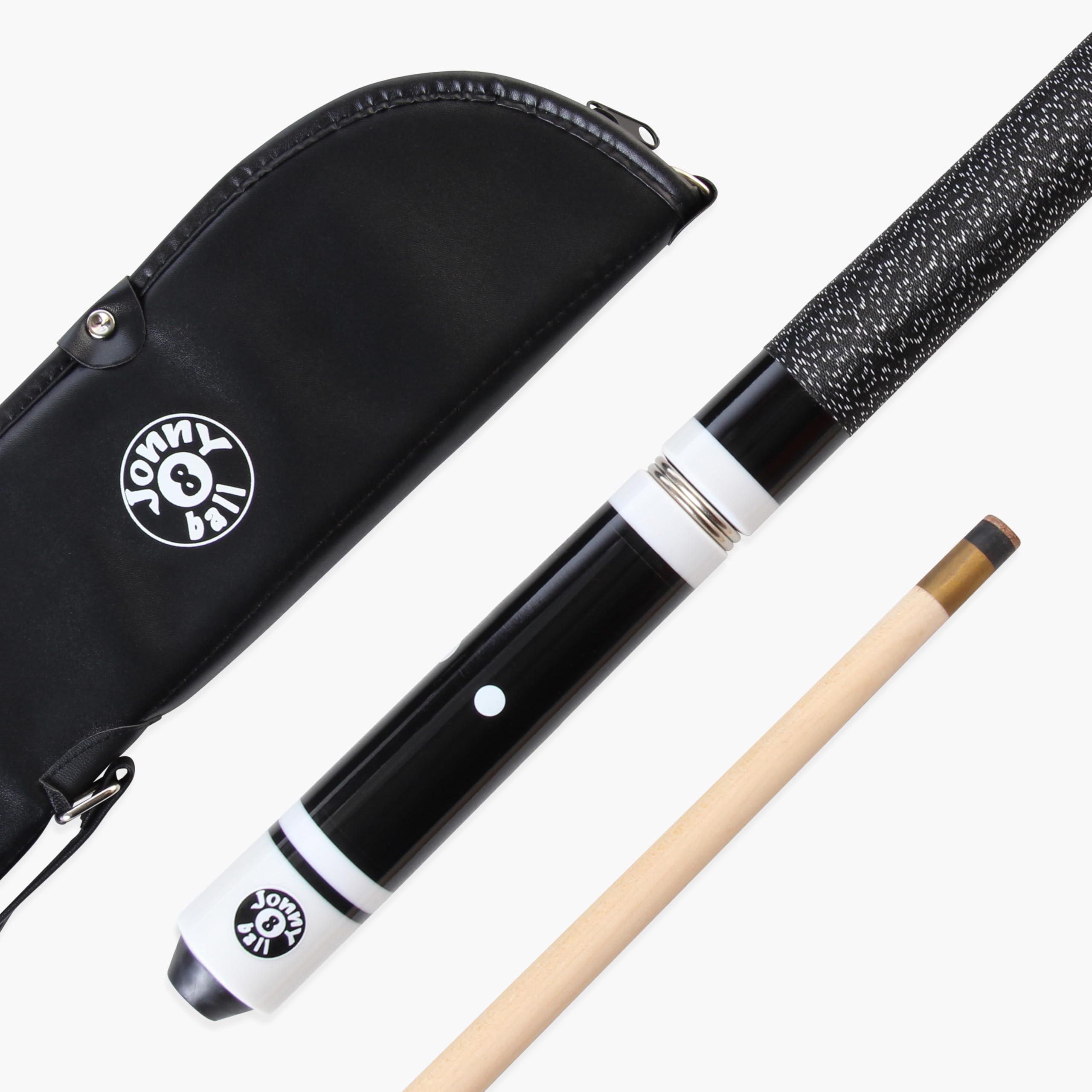 Jonny 8 Ball Hardwood 4 Piece Adjustable Snooker Pool Cue and Padded Soft Case with 4 x 11mm Screw Tips (Black)