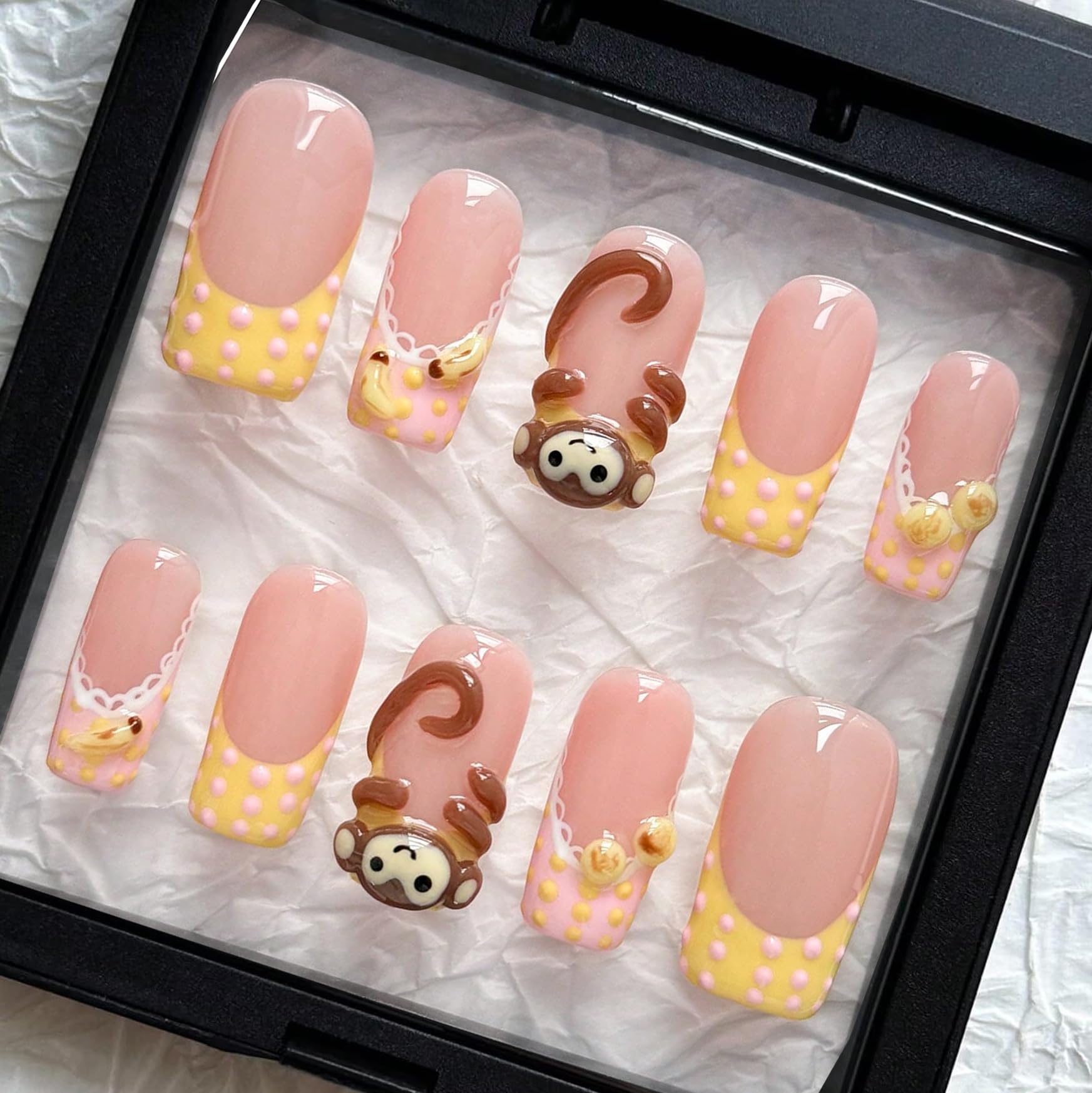 Photo 1 of MAGLFELL Cartoon Monkey Square Press On Nails - Medium