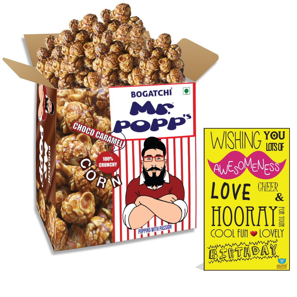 BOGATCHI Mr.POPP's Dark Chocolate Popcorn, HandCrafted Gourmet Popcorn Snacks, 100% Mushroom Popped Crunchy Best Quality Kernels, Perfect Birthday Gift for father , 250g + FREE Happy Birthday Greeting Card-picture-12