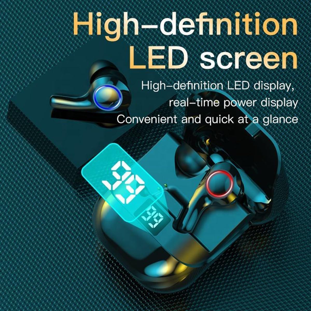 Wireless Earbuds Bluetooth Headphones Smart Touch,Waterproof and Sweatproof HiFi Sound in-Ear Painless Low Latency Gaming Headset with LED Screen with Breathing Light White