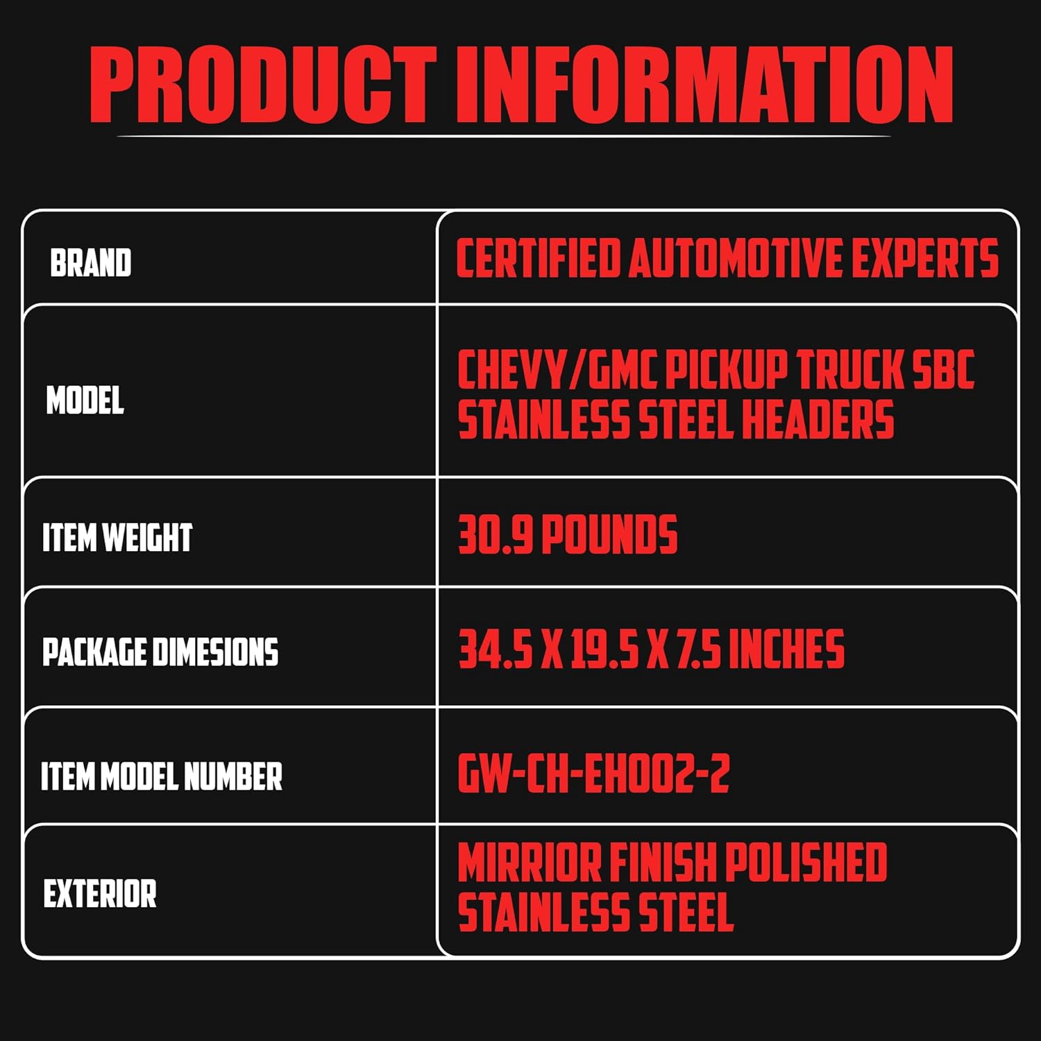 Polished Stainless Steel Long Tube Headers SBC Chevy GMC 1973–1987 C10 K10 C20 K20 C30 K30 Blazer Suburban Jimmy 265 283 305 307 327 350 400 V8 Copper Collector & Multi-Layer Copper Fiber Gaskets Fits