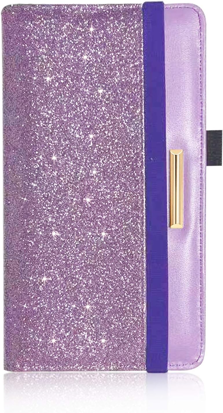 DMLuna Checkbook Cover with RFID Blocking Function, Premium Leather Check book Holder Wallet for Men and Women, Glitter Purple