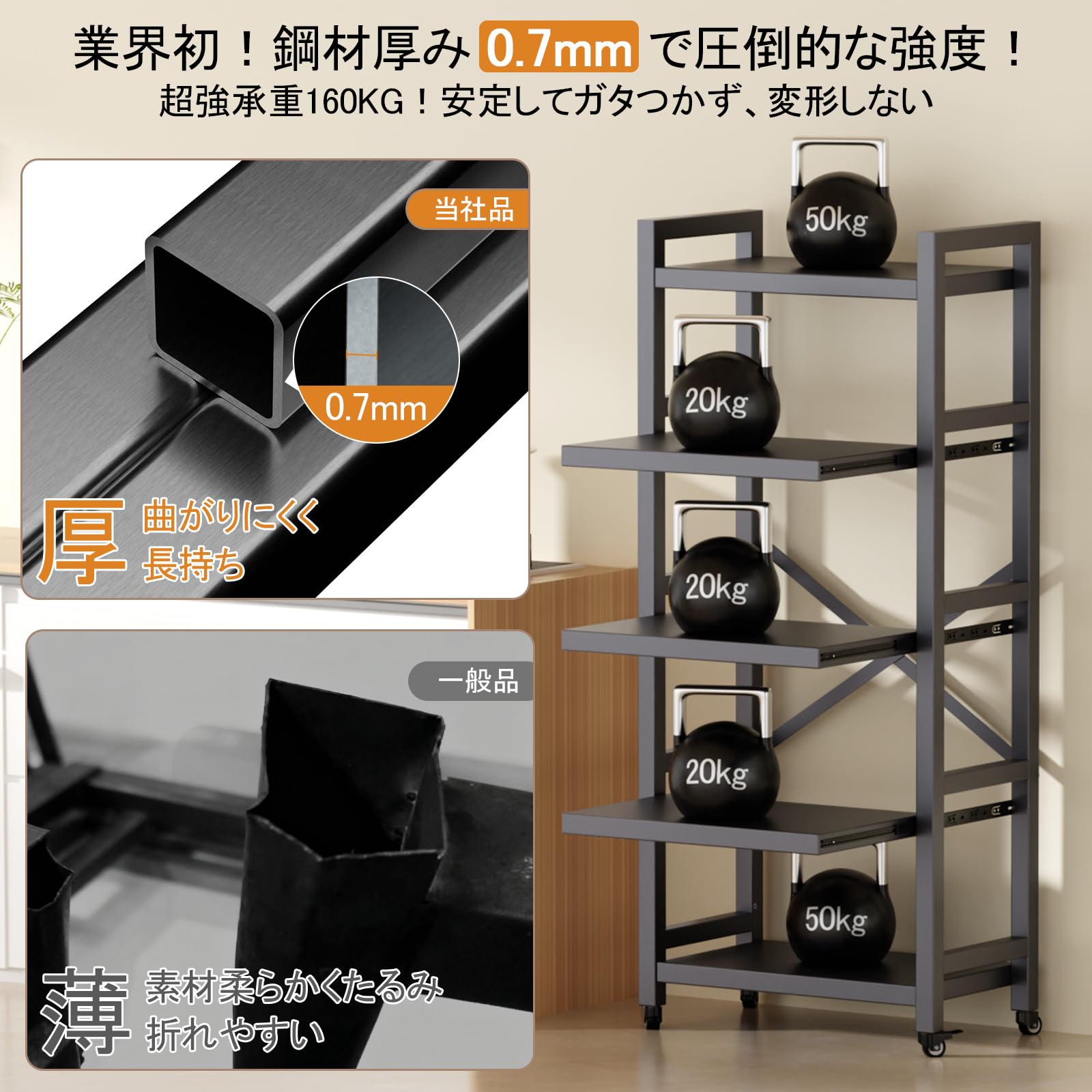 FaitLux キッチンラック スライド式棚板 レンジラック 炊飯器収納 4段 Amazon.co.jp: 【業界初 超強化リニューアル】FaitLux キッチンラック