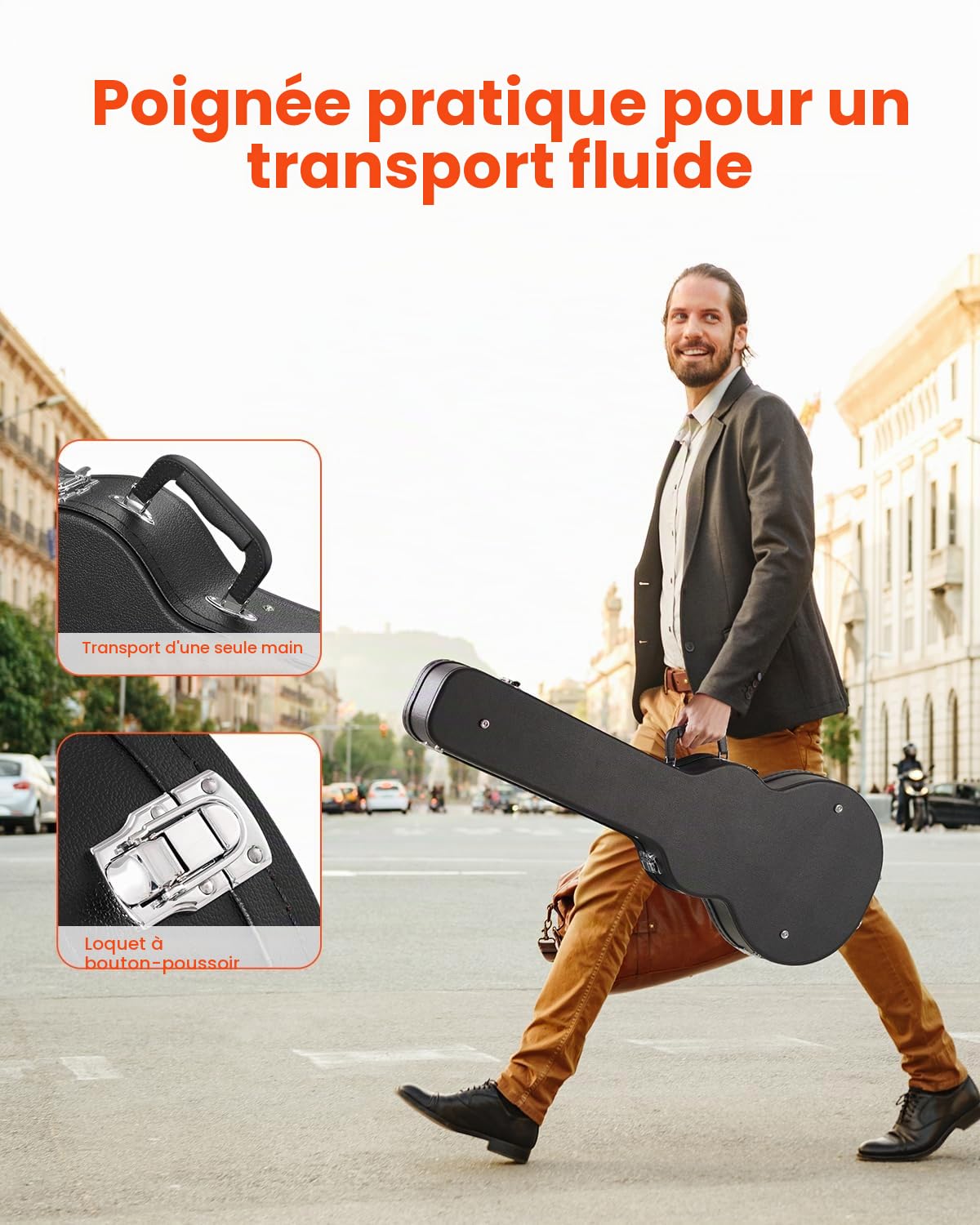 VEVOR Étui Guitare Électrique Rigide en Forme Gourde 1050 mm avec Verrouillage à Clés, Poignée, Rembourrage PVC, Doublure Souple, Résistants à l'eau, pour Guitares Électriques de 39 po 99 cm, Noir
