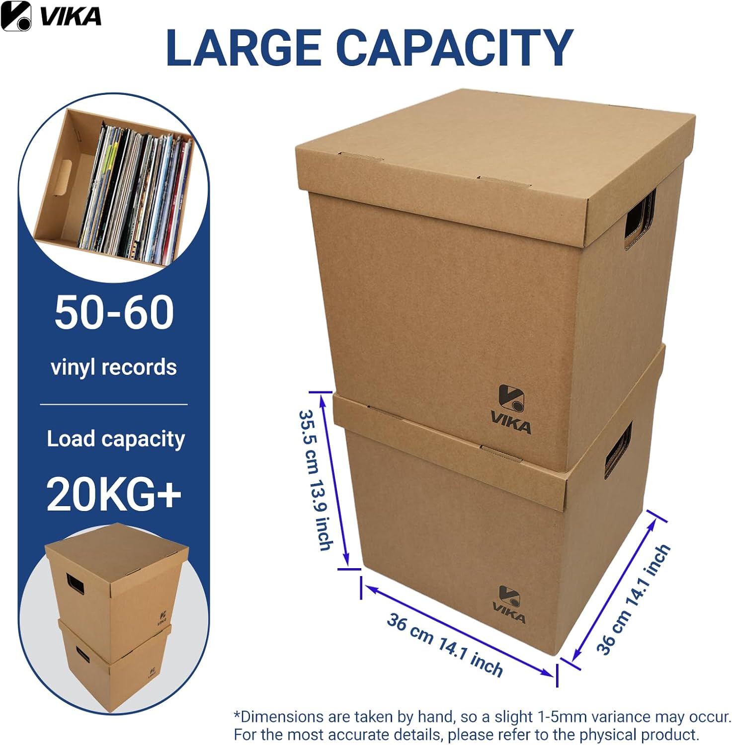 Vinyl Record Storage Box & Moving Box – Sturdy Cardboard with Removable Lids and Handles, Holds 60 Records/Laser Discs Each - Set of 4 Boxes (Kraft)