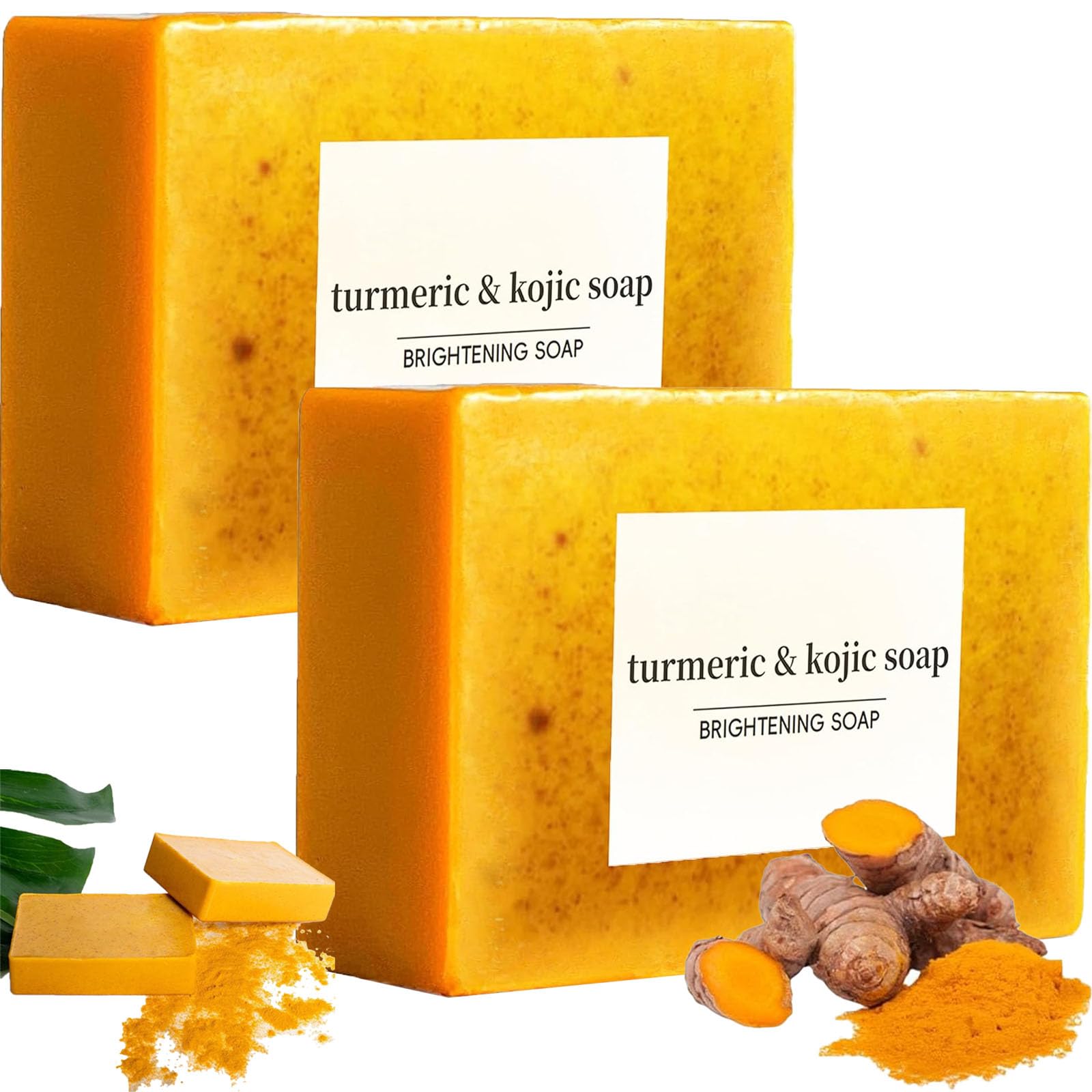 Yaepoip 2Pcs Turmeric Kojic Acid Cleansing Soap, Turmeric Soap Bar For Face & Body, Turmeric Kojic Acid Soap Bar, Tumeric Soap, Kojic Acid And Turmeric Cleansing Pads, Kojic Acid And Turmeric Soap (2Pcs)