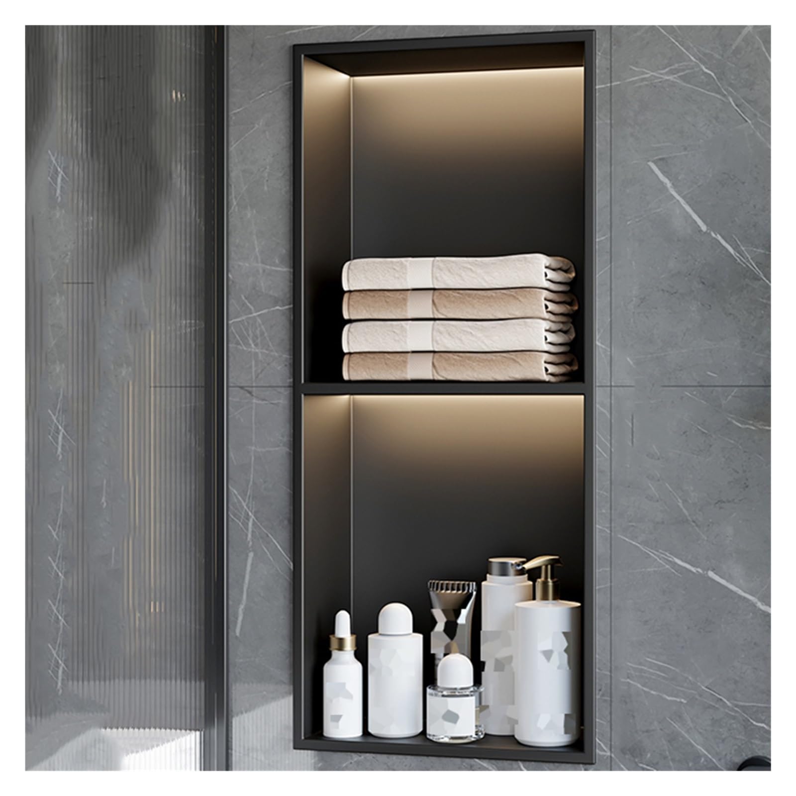 Mensola portaoggetti impermeabile in acciaio inox con luci, facile installazione per bagno, shampoo e articoli da toeletta, 24 x 37 cm