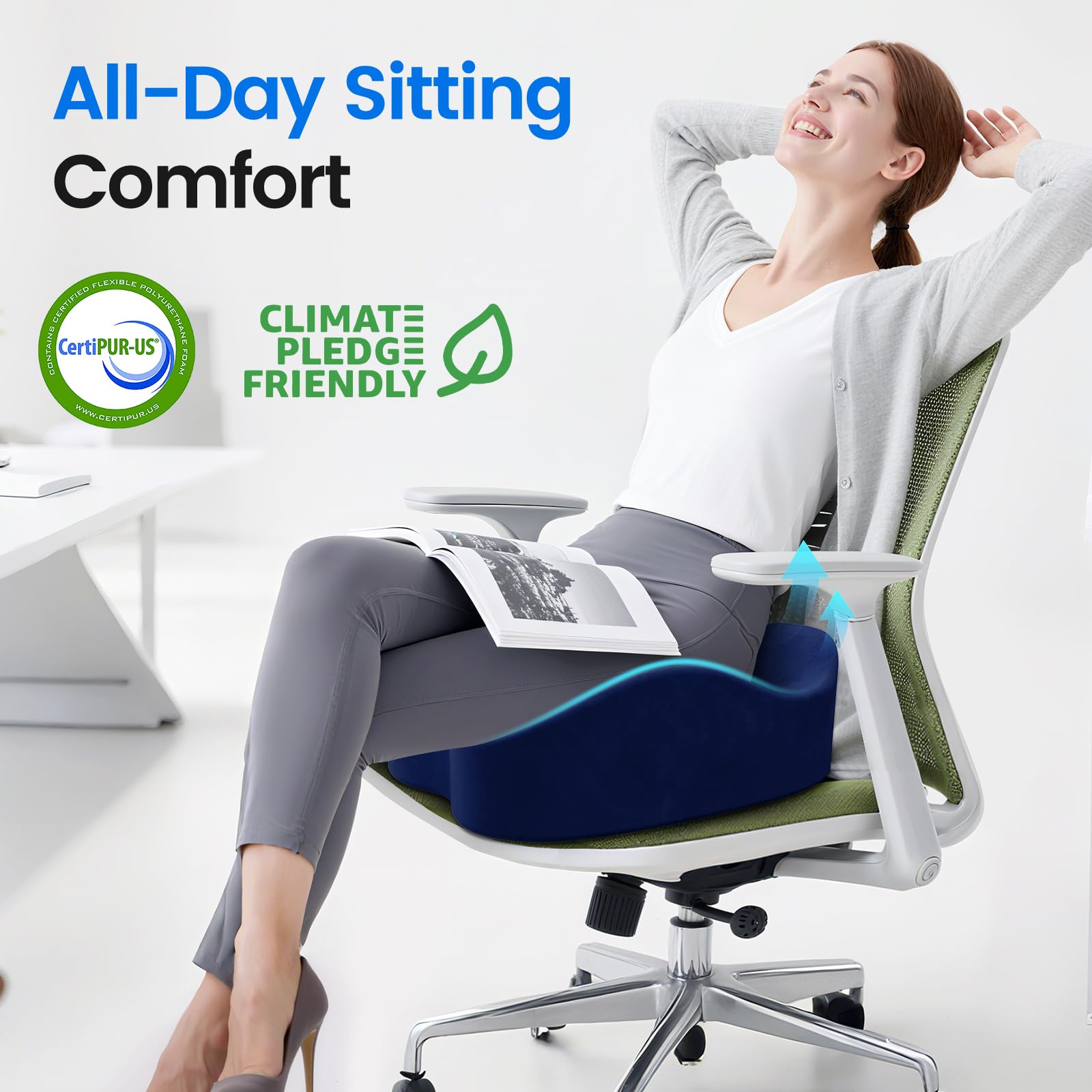 Seat Cushion, Non-Slip Memory Foam Chair Cushion for Taibone, Blue/X-Large — Amazon image 3