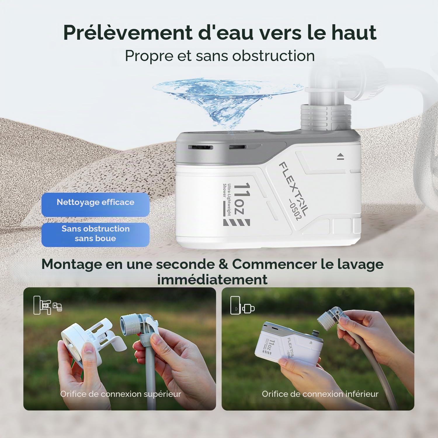 FLEXTAILGEAR Max Shower, Douche Portable de Camping, Douche Extérieure Ultralégère, Rechargeable, Portable avec Pompe à Eau USB-C, Lavage Voiture, Nettoyage Animaux, Vacances Plage, Randonnée