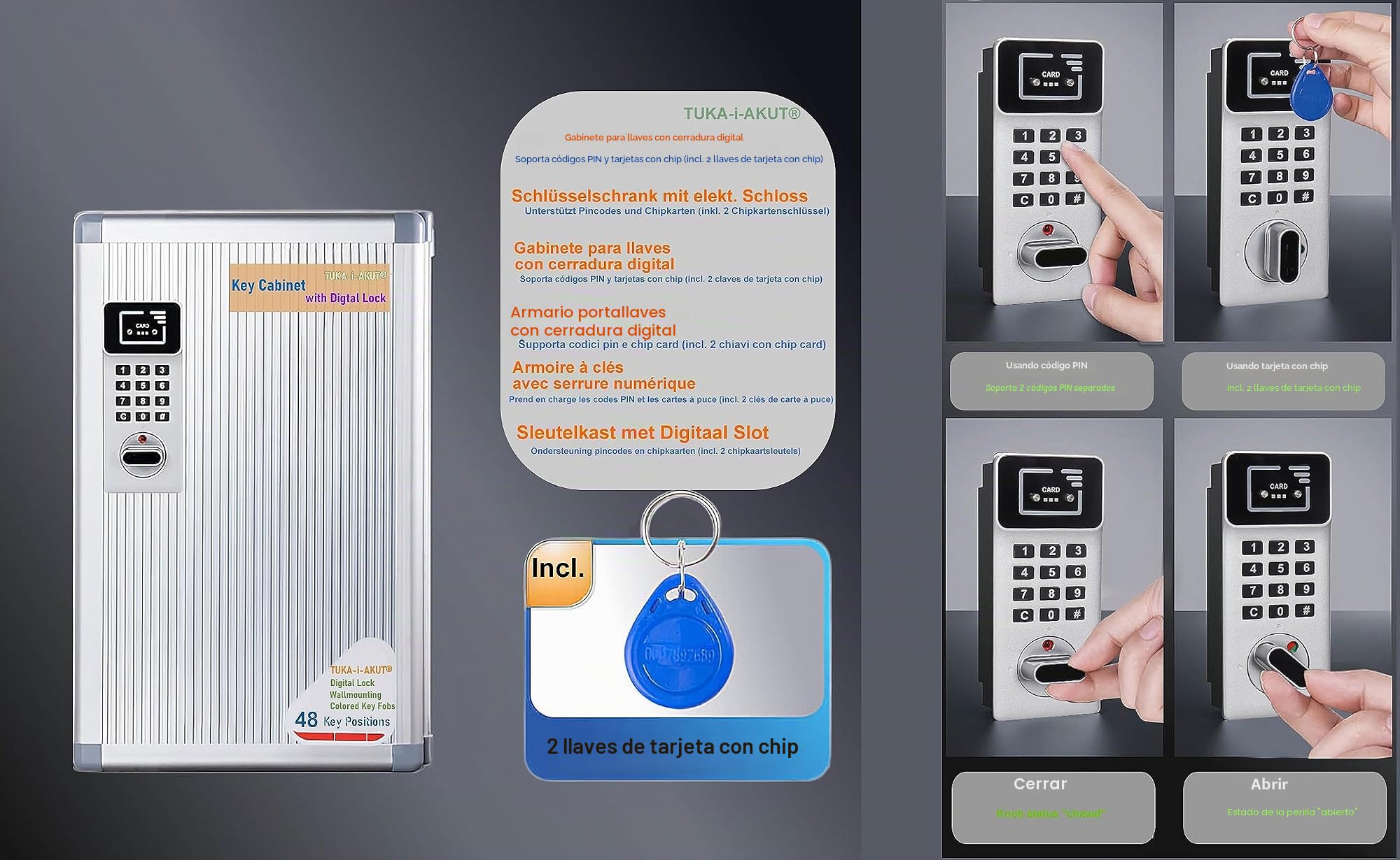 TUKA-i-AKUT Armario Cerradura Electrónica, Fibra Dura con aleación de Aluminio, 1 Unidad-Color Plata, 48 Llaves