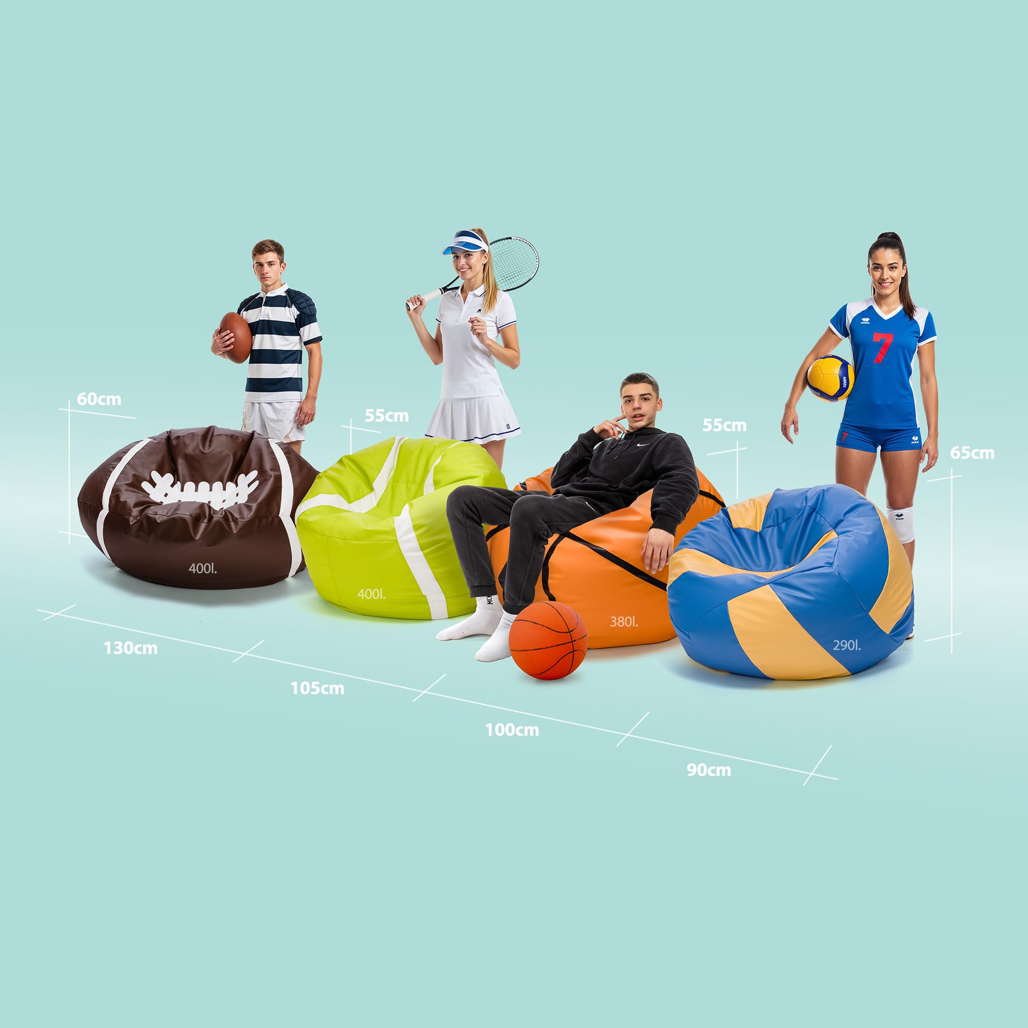 Ecopuf Basketball Pouf XL - da camera in similpelle per il basket - Ideale per gli appassionati di pallacanestro, i bambini - 100x55cm, Arancione: Pallacanestro