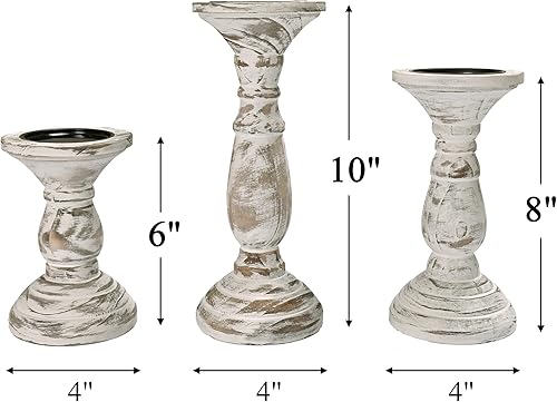 Miniatura 2 de Juego de 3 portavelas de pilar, decoración de casa de campo, portavelas altos para velas de pilar, candelabros de madera para centros de mesa,