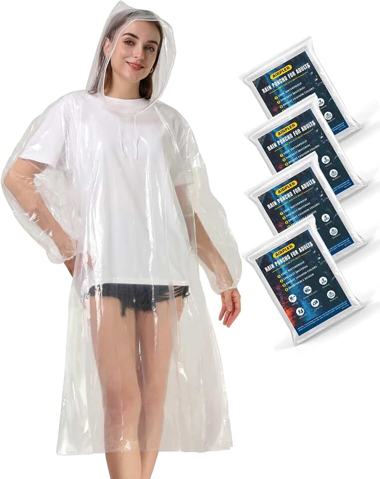 Airpler Disposable Rain Ponchos for Adults, Clear Poncho with Hood, Emergency raincoats for Hiking... product image