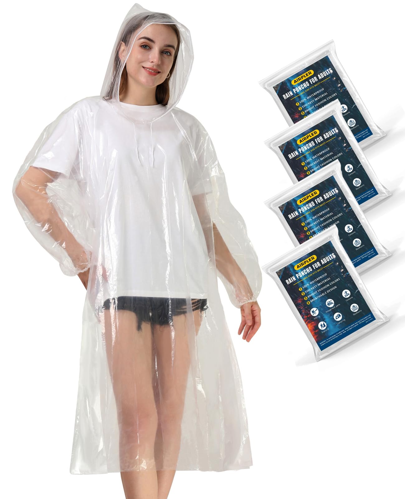 Rain Ponchos for Family Adults - Disposable Adult Rain Poncho with Drawstring Hood