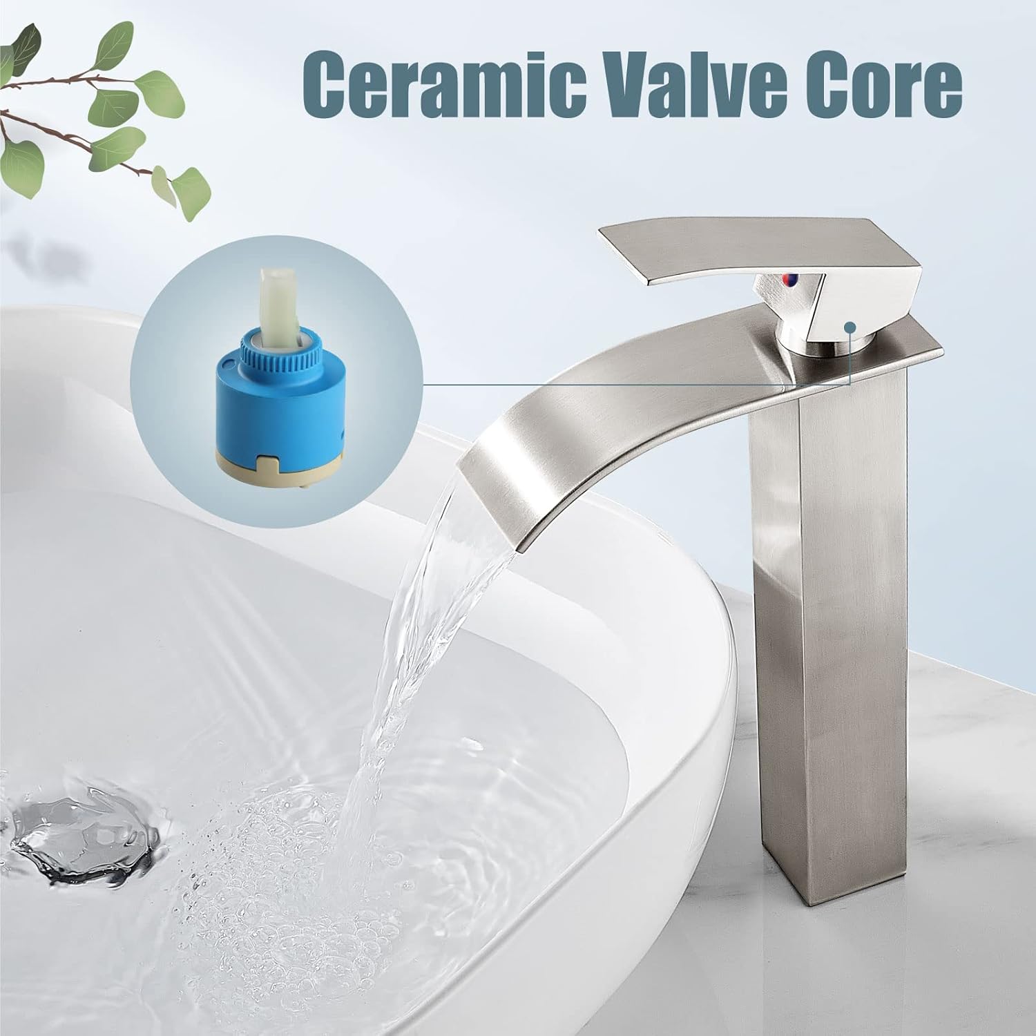 Aolemi Tall Bathroom Faucet Vessel Sink Faucet Single Hole 1 Handle Lavatory Vanity RV Deck Mount Mixer Tap with Pop Up Drain Assembly, Brushed Nickel, Waterfall Spout