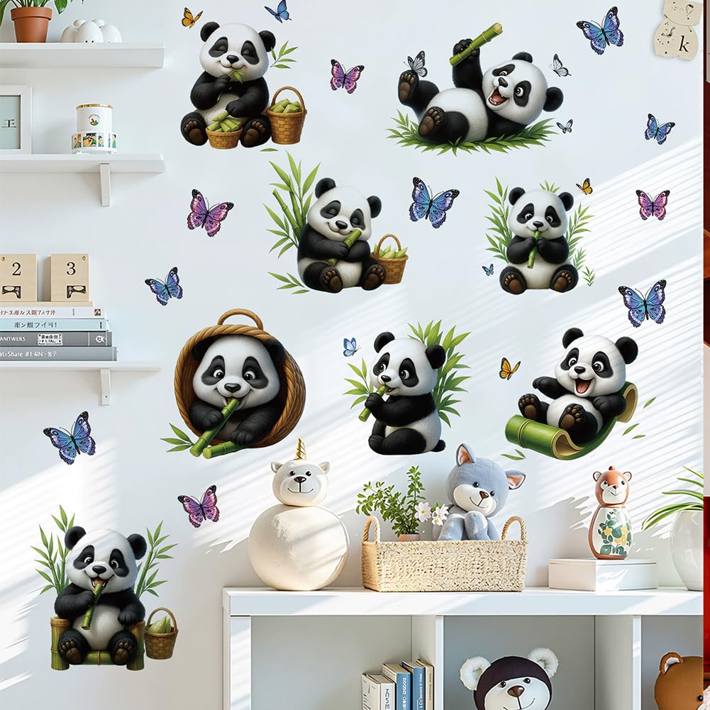 Panda Wall Stickers,Panda Animals Wall Decal Bamboo Forest Wall Stickers for Kids Room Bedroom Classroom Living Room Nursery