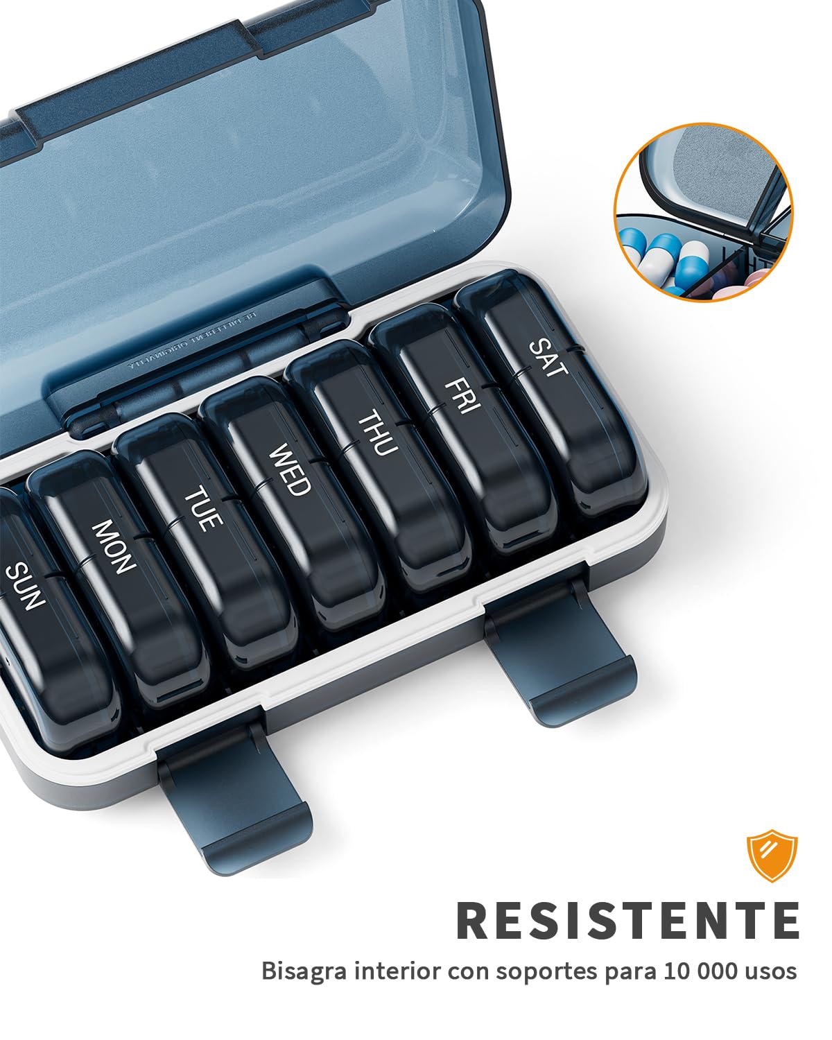 ONTERATE Pastillero Semanal para 2 Tomas al Día, Pastillero AM PM para 7 Días, Pastillero Portátil a Prueba de Humedad con 14 Compartimentos, Contenedor de Vviaje para Vitaminas (Azul)
