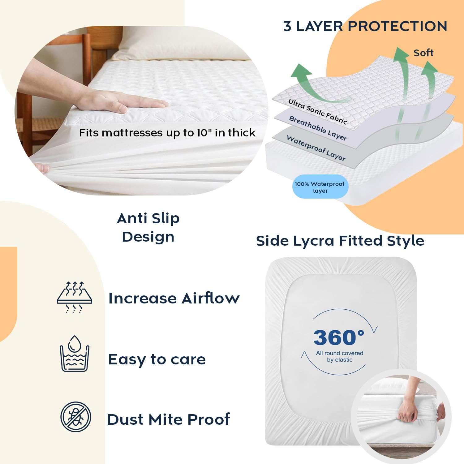 Ayka Waterproof Queen Mattress Protector - 100% Cotton -6