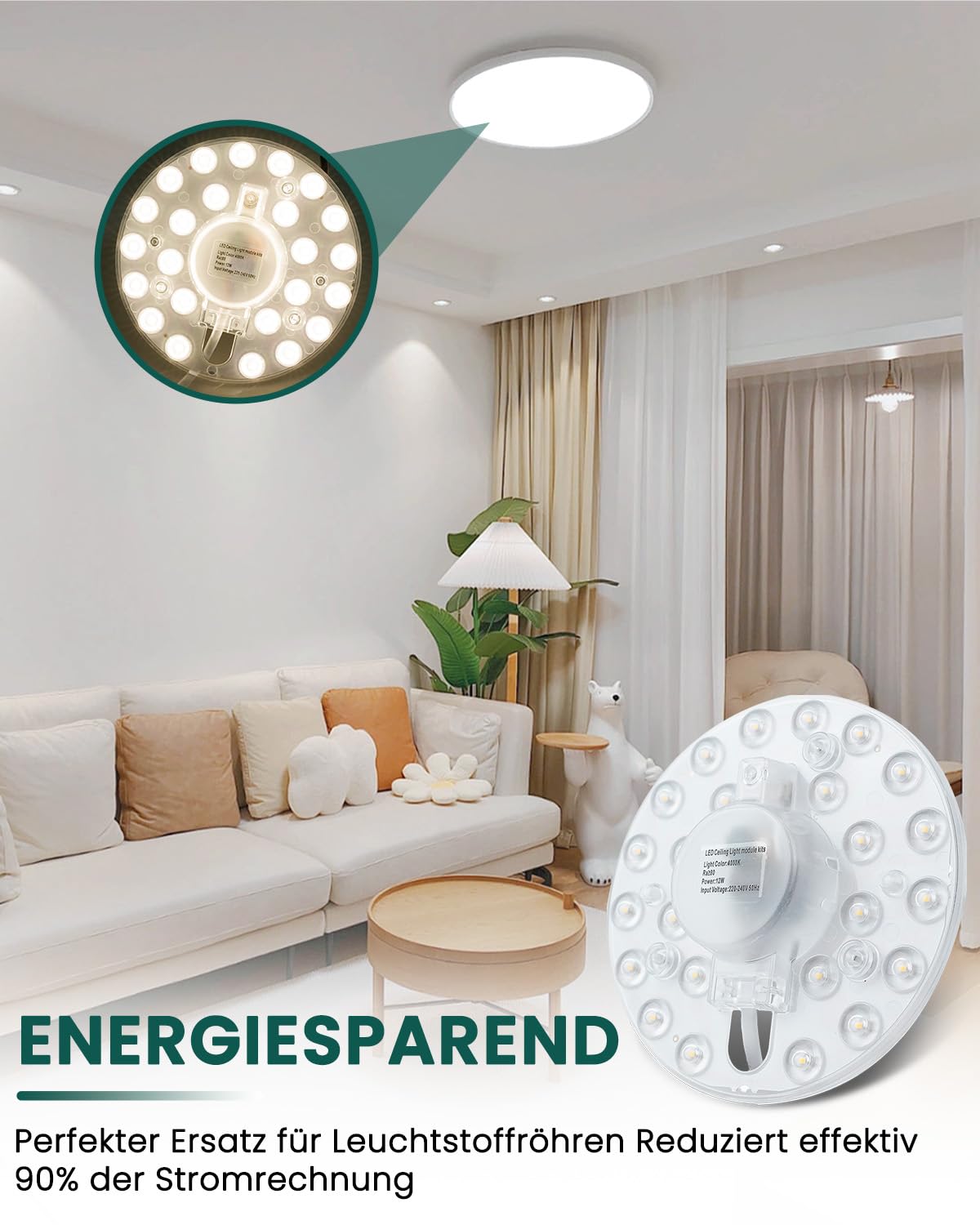 Bonlux LED Umrüstsatz 12W Für Deckenleuchten - 4000K Naturweiß, Magnetisch (CRI 80+)