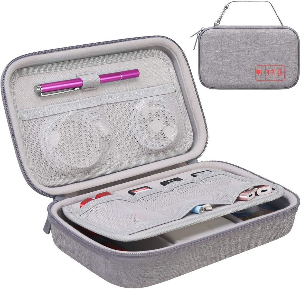 Canboc Hard Travel Electronic Organizer Case for MacBook Power Adapter Charger, Cable, Mouse Power Bank, Apple Pencil, USB Flash Disk, SD Card, Small Portable Accessories Bag, Grey